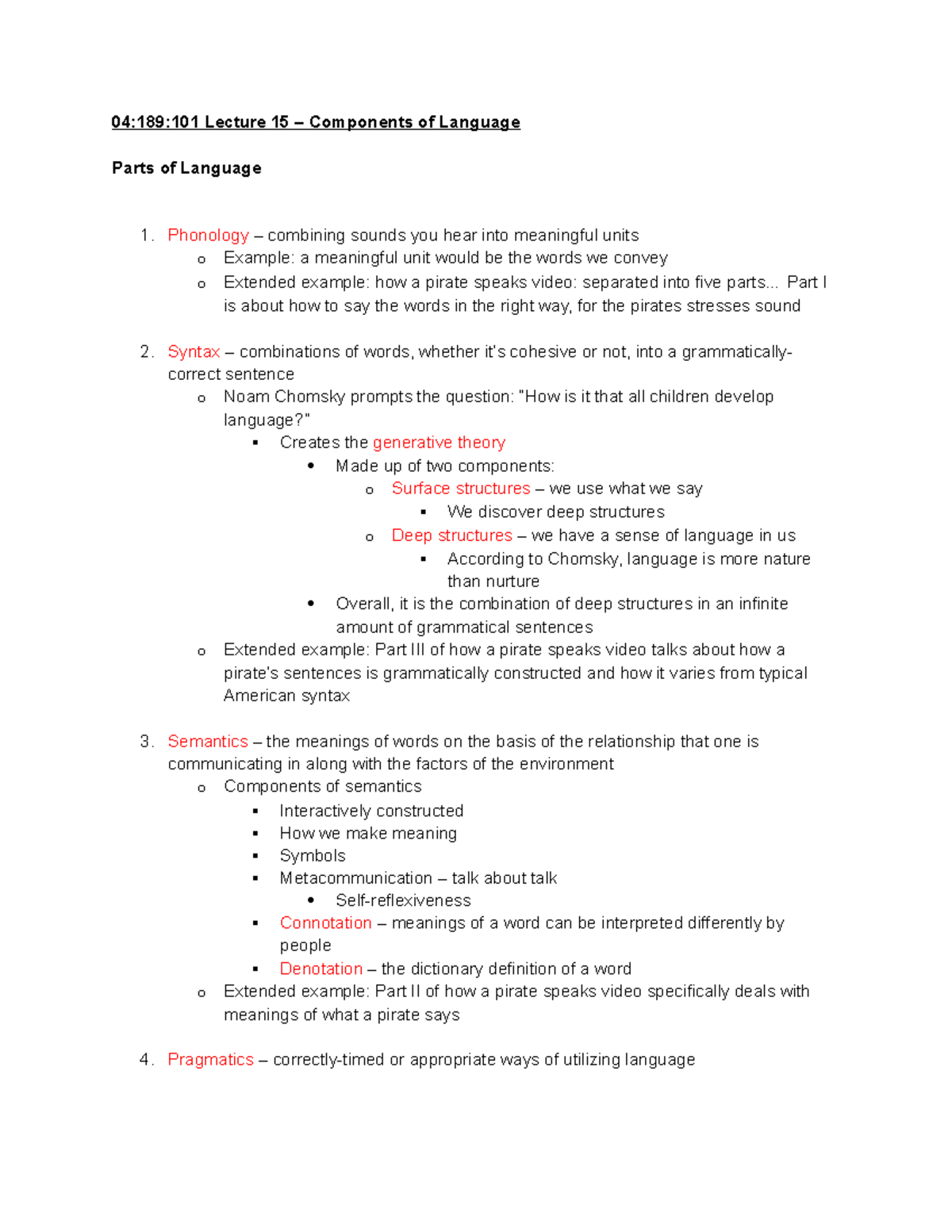 04189101 Lecture 15 - Components of Language Explained - Studocu