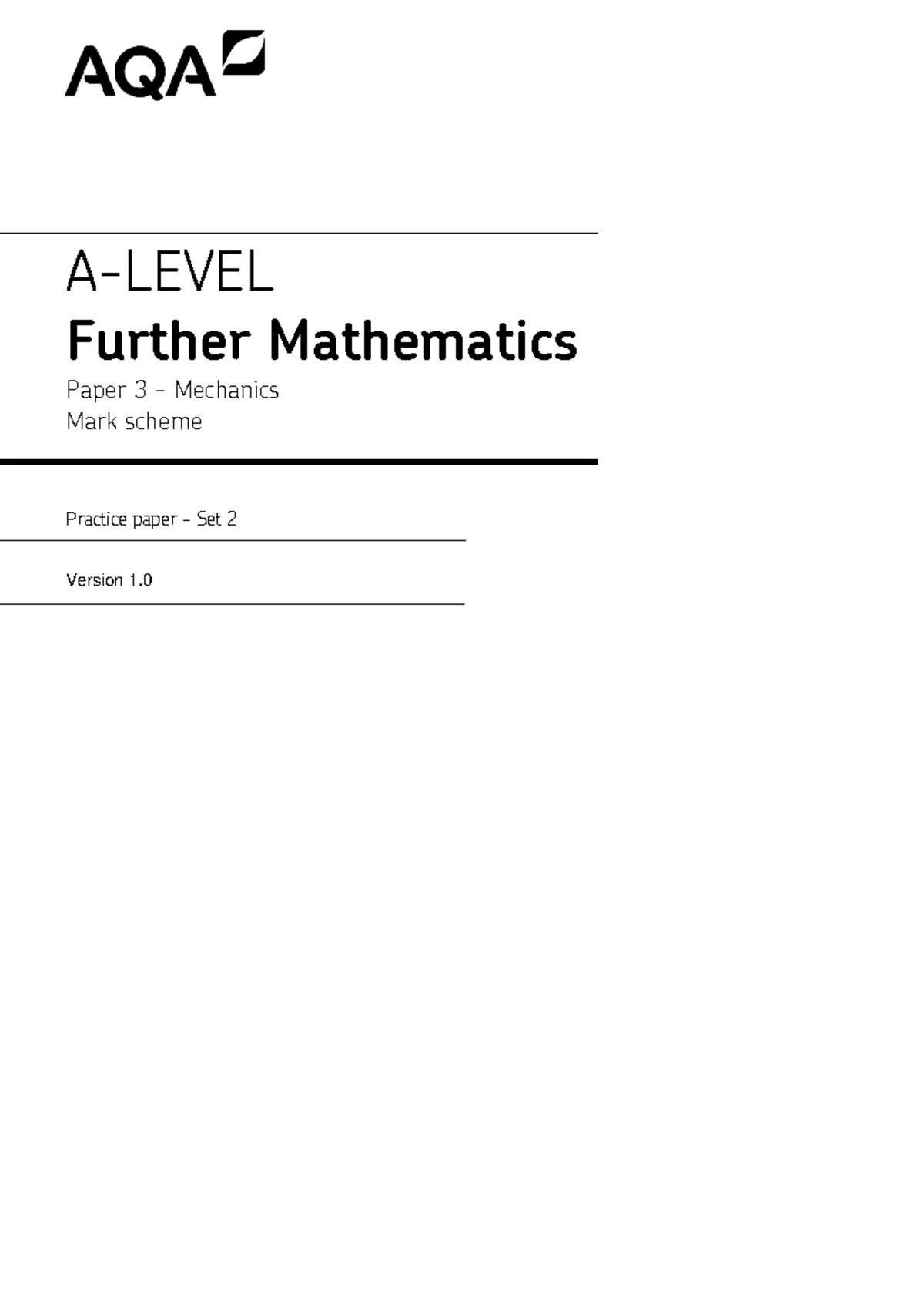Further Mathematics A2 Paper 2 Practice Paper Set 1 - Studocu