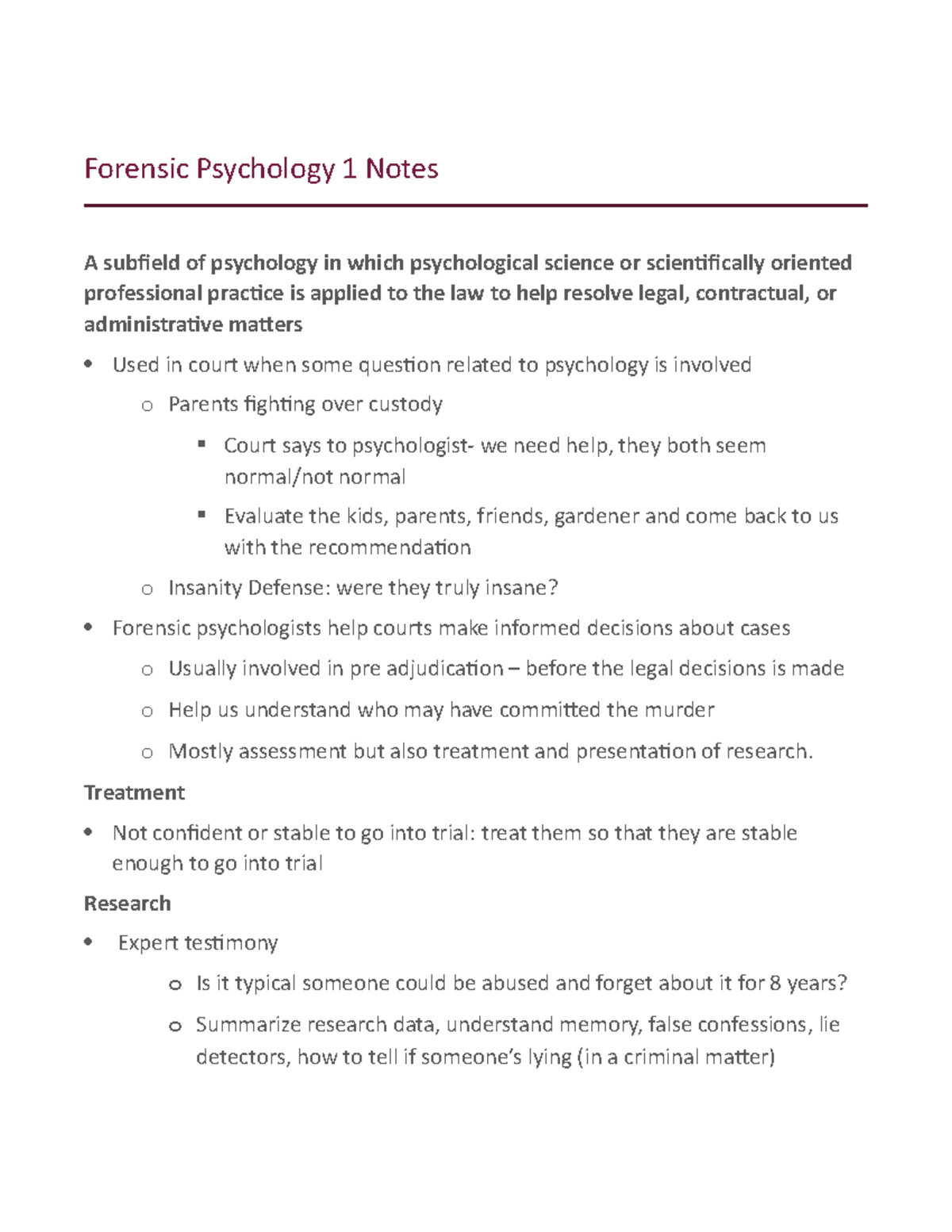 Forensic Psychology 1: Comprehensive Notes on Law and Behavior - Studocu