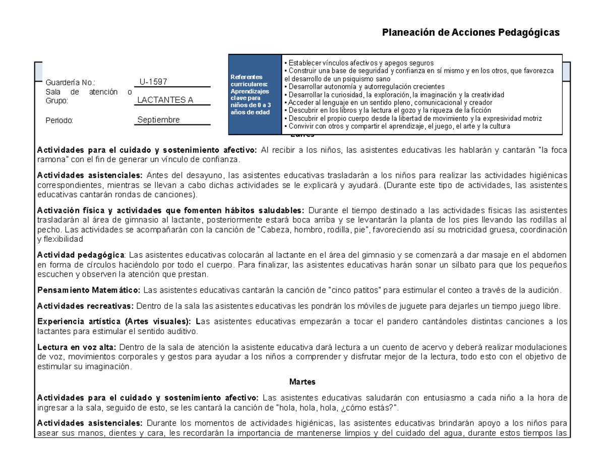 Planeación de Agosto MATERNAL B1 - Planeación Aprendizaje clave