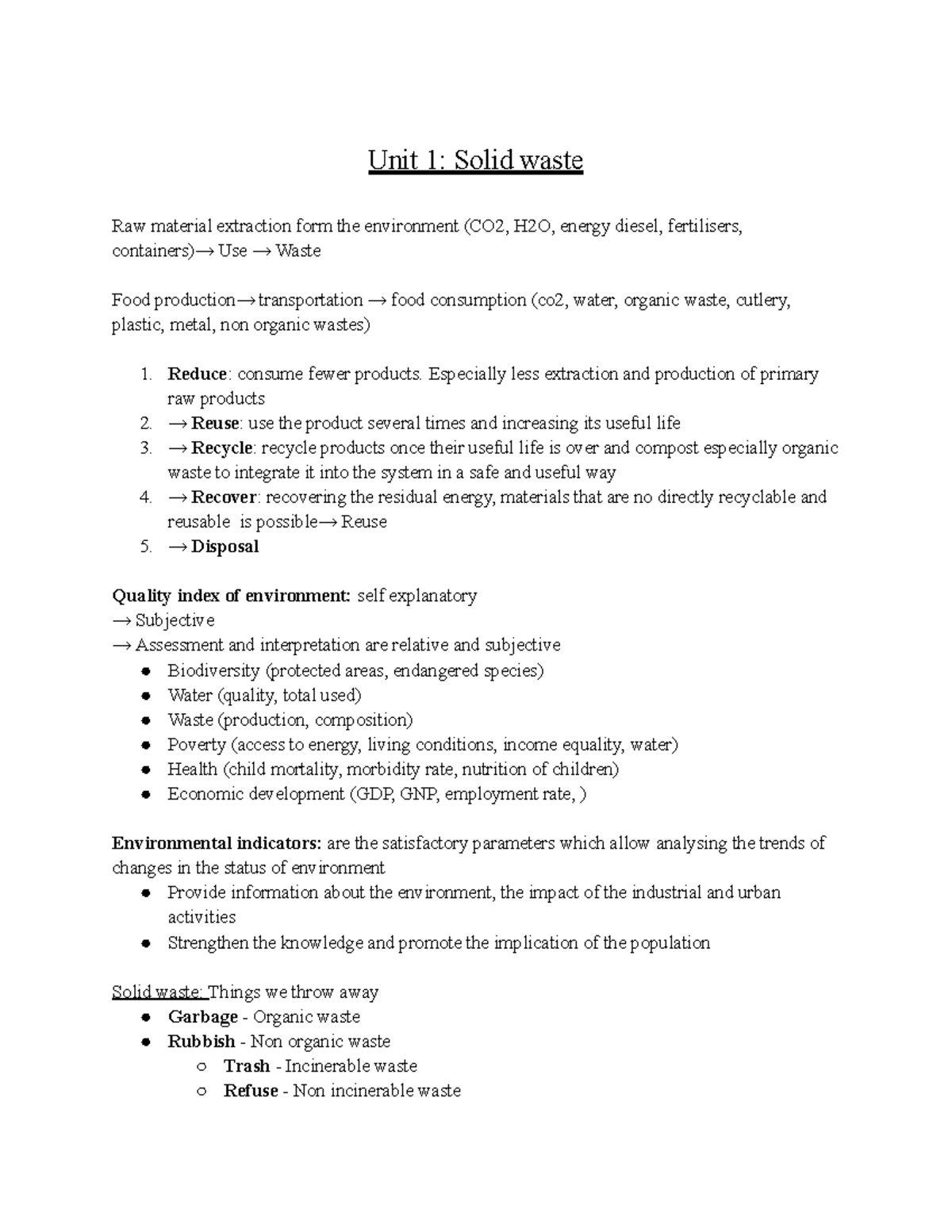 Soil and Waste Treatment - Unit 1: Solid waste Raw material extraction ...