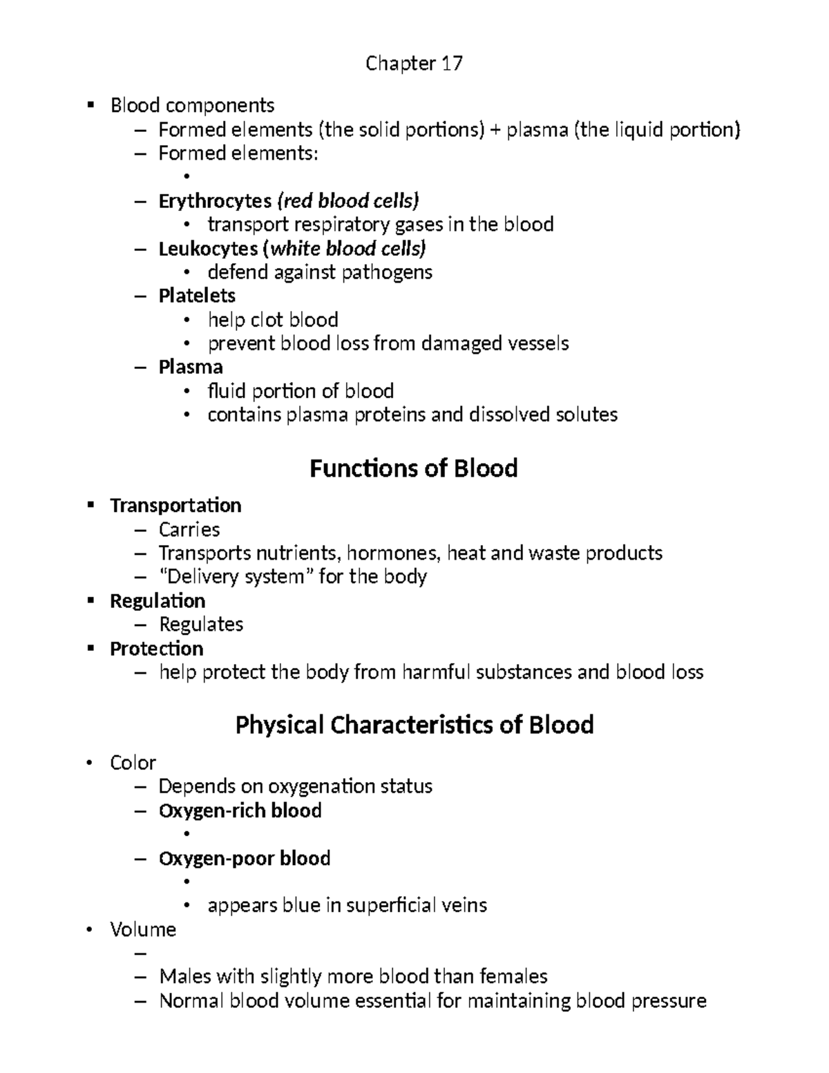 Chapter 17: Blood Components and Functions - Studocu