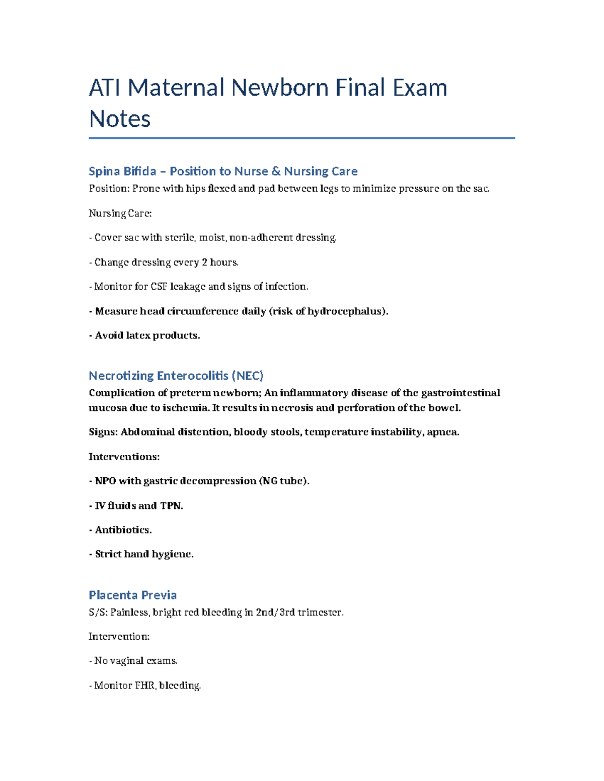 ATI Maternal Newborn Final Exam Notes: Key Nursing Care Guidelines ...