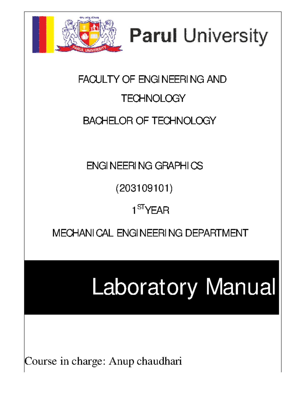 Laboratory Manual for Engineering Graphics (203109101) B.Tech. - Studocu