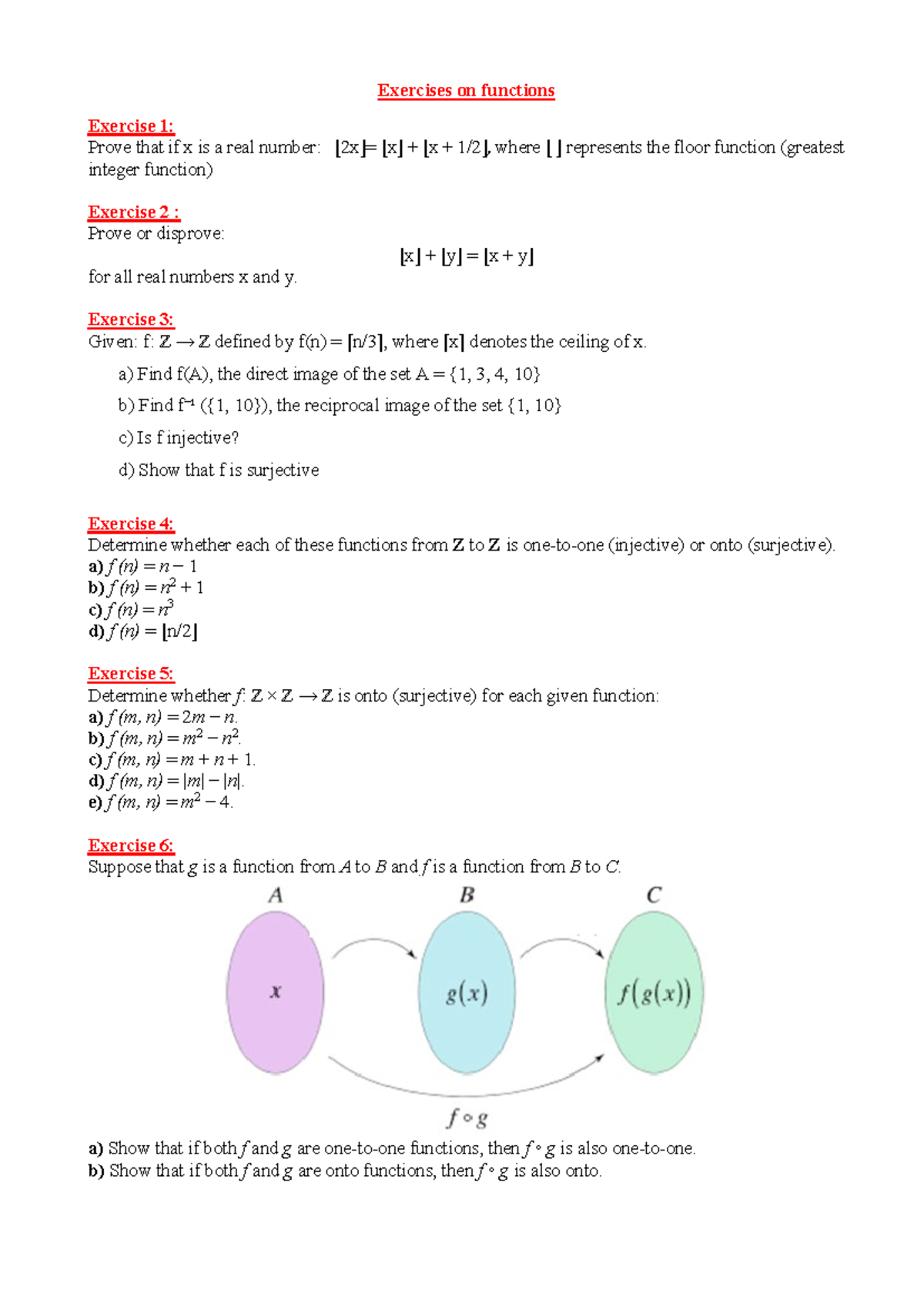 Exercises on Functions: Proofs and Properties (MATH 101) - Studocu