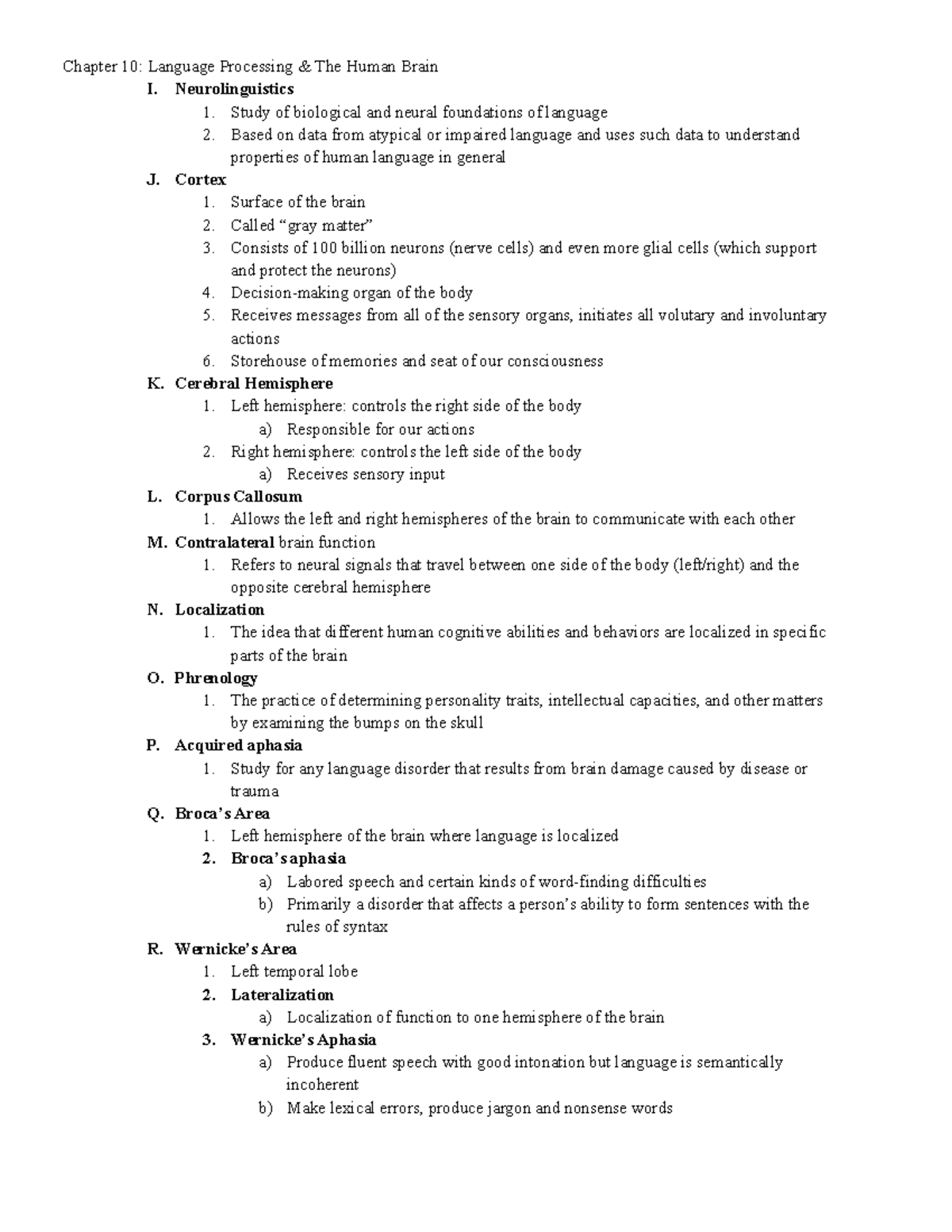 Ling 10 - Chapter 10 Notes: Language Processing & The Human Brain - Studocu