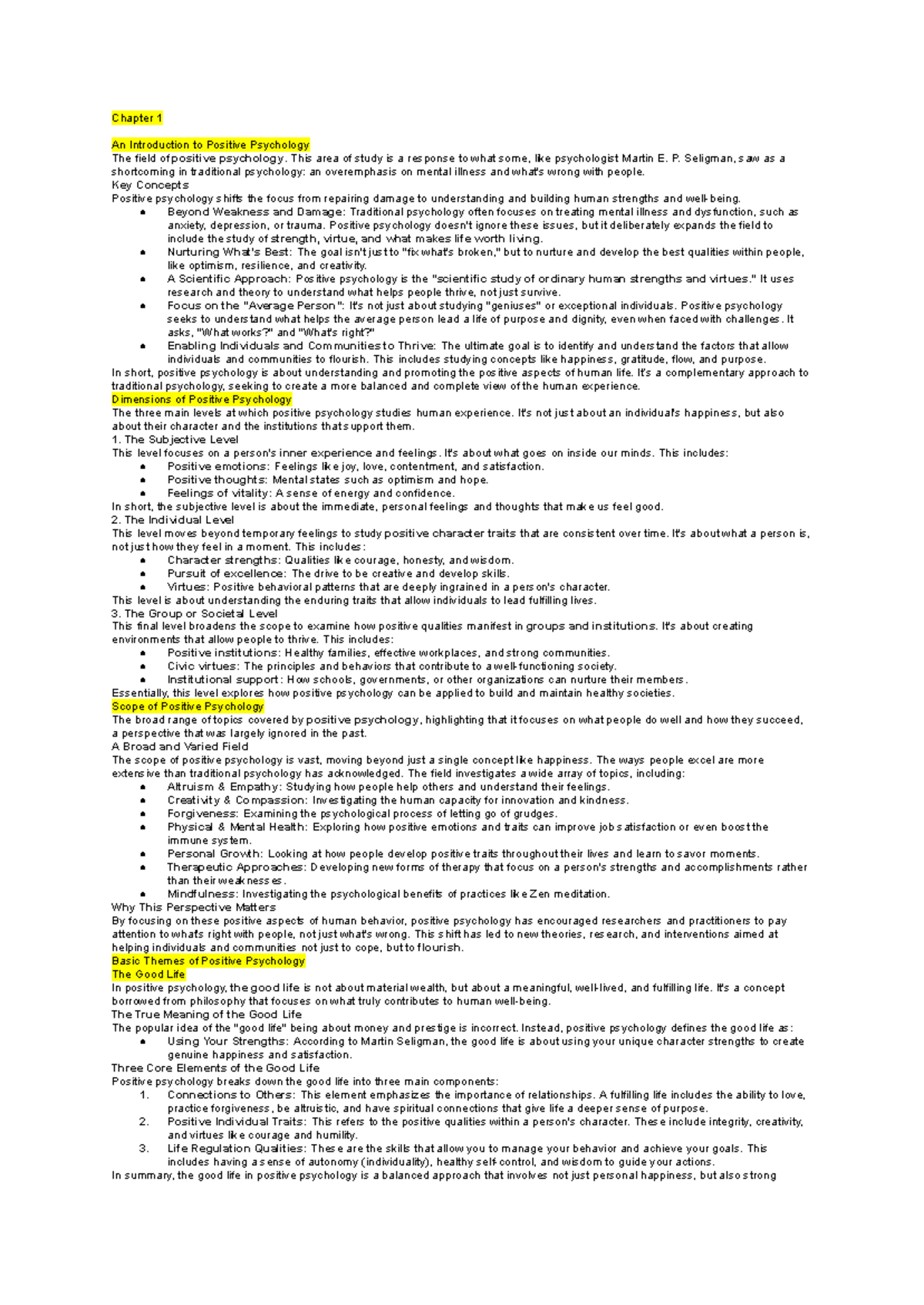 PSY 101: Chapter 1 - Introduction to Positive Psychology and Its Core ...