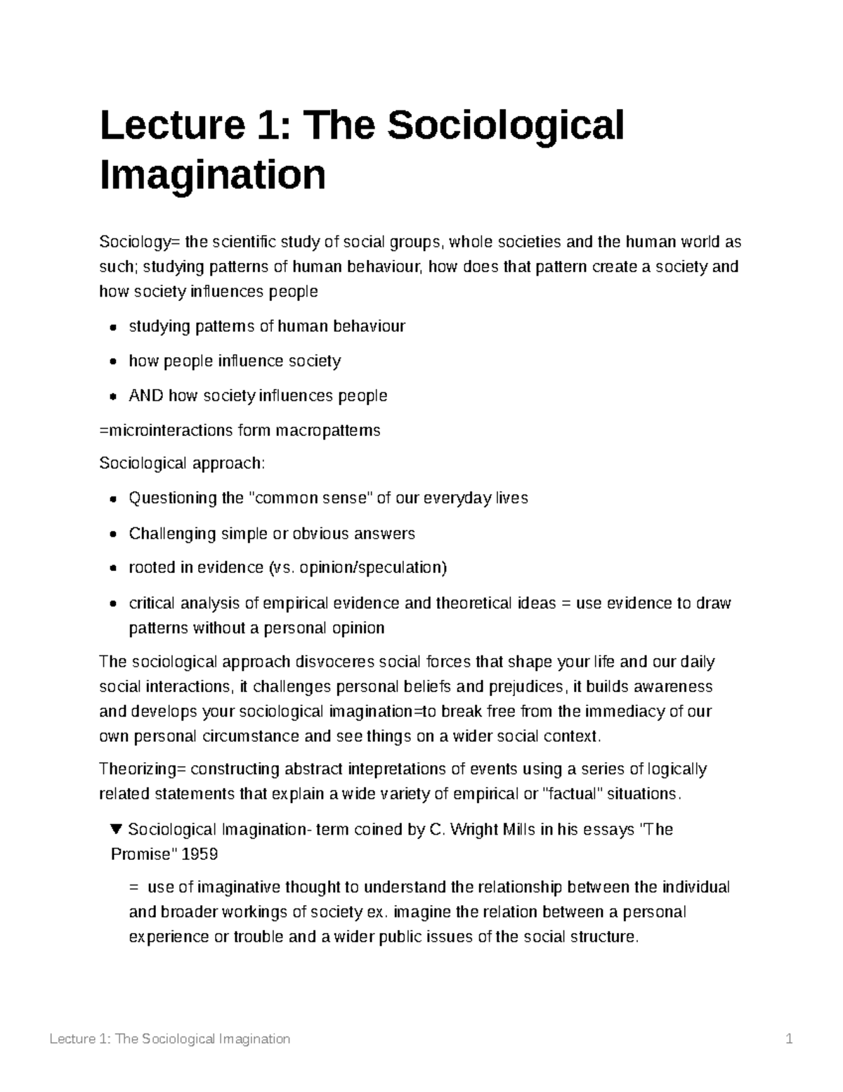 Lecture 1: The Sociological Imagination - Understanding Social Patterns ...
