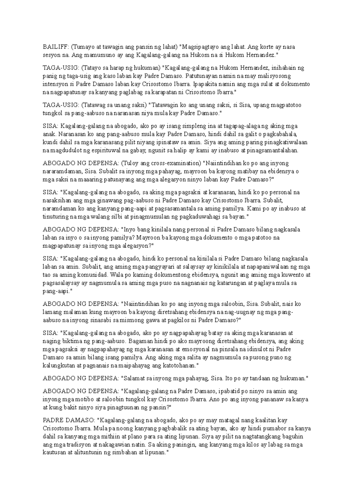 Mock trial - filipino - BAILIFF: (Tumayo at tawagin ang pansin ng lahat ...