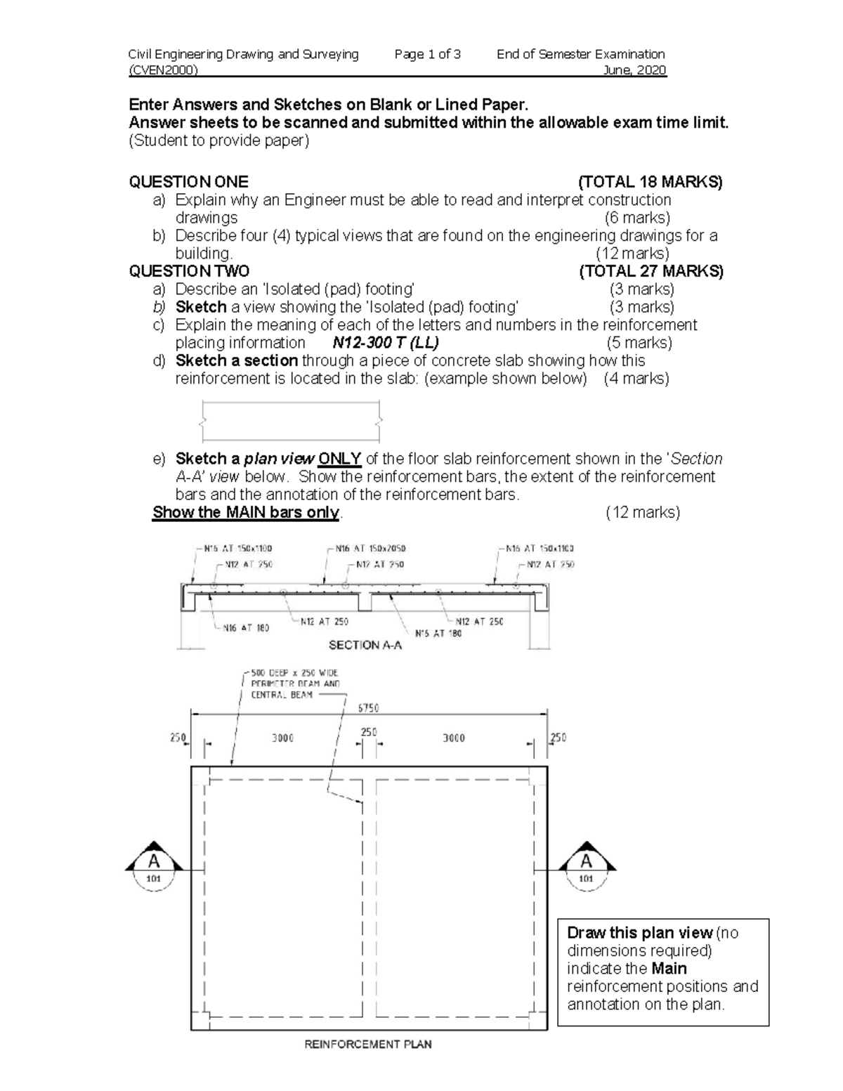 CE 2020: Civil Engineering Drawing & Surveying Final Exam - Studocu