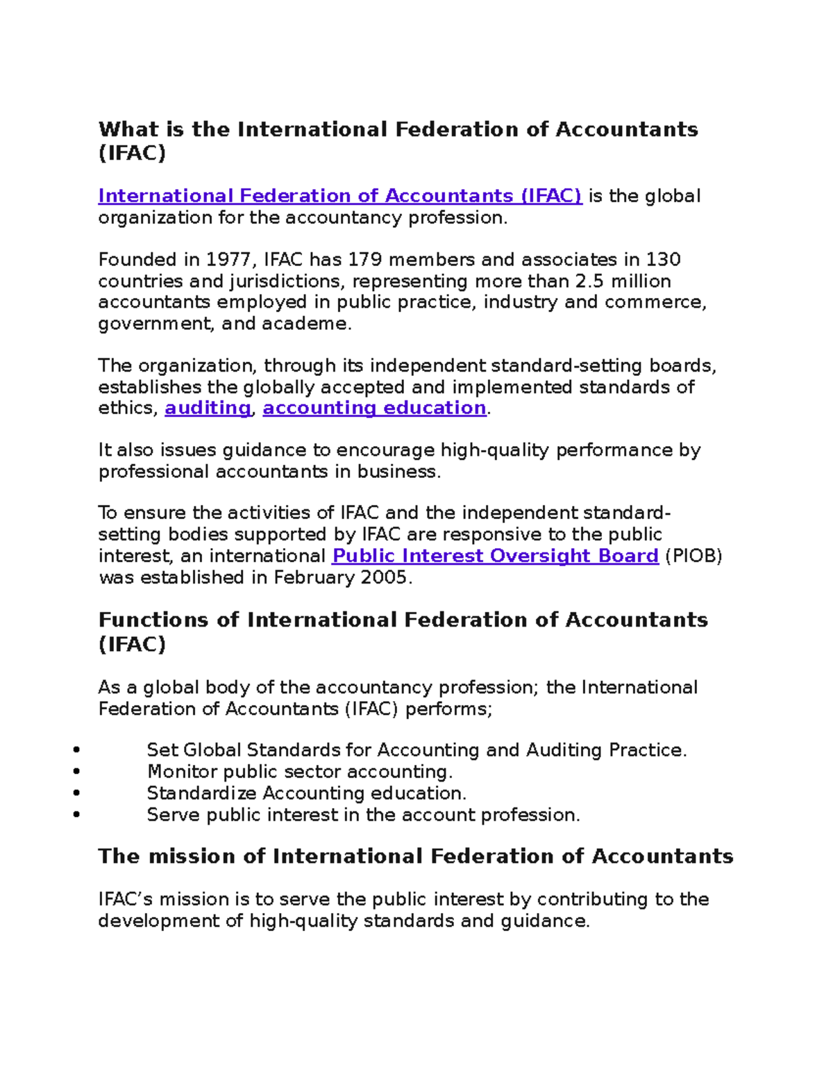 Functions and Mission of IFAC: Global Accountancy Standards and ...