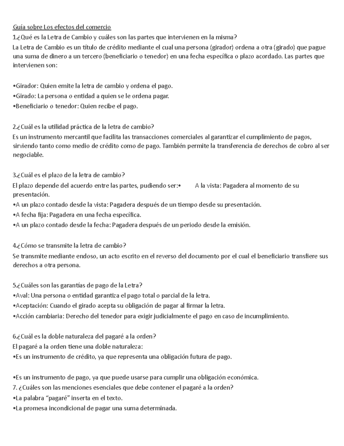 Guía sobre los Efectos de Comercio y la Letra de Cambio - Studocu