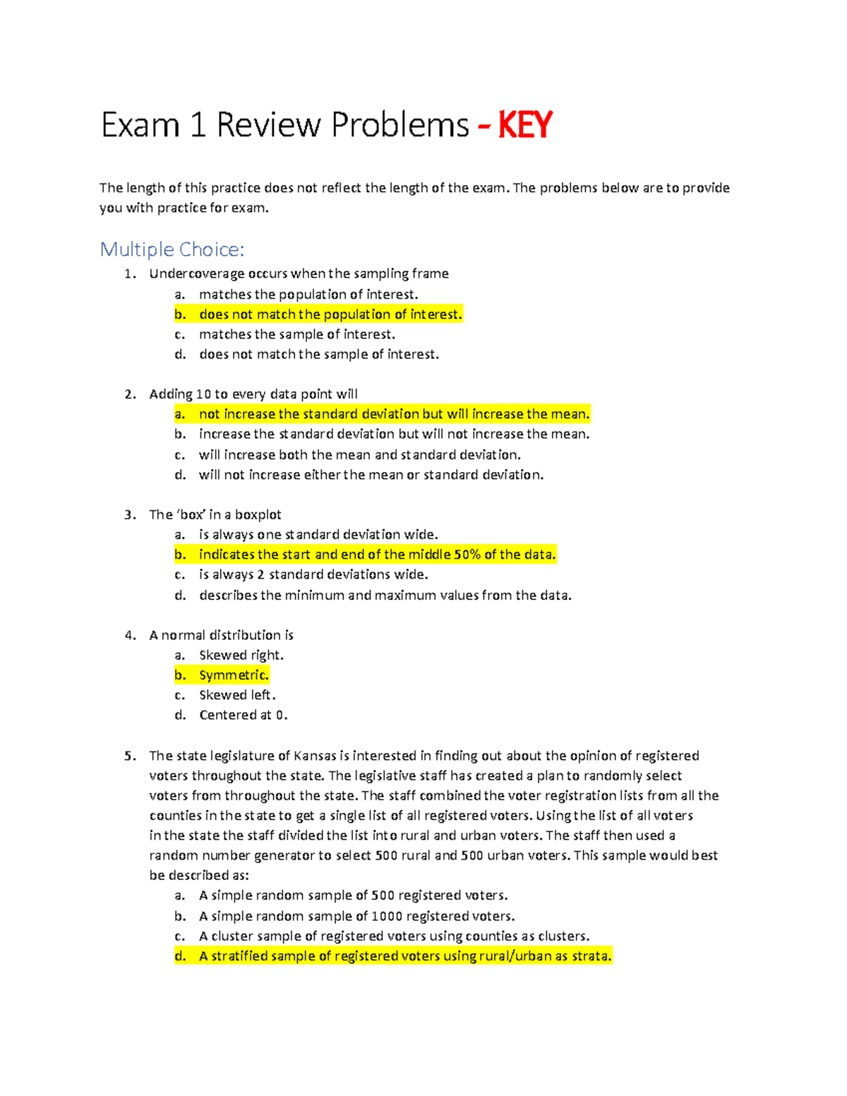 Exam1Review Problems KEY - Exam 1 Review Problems - KEY The length of ...