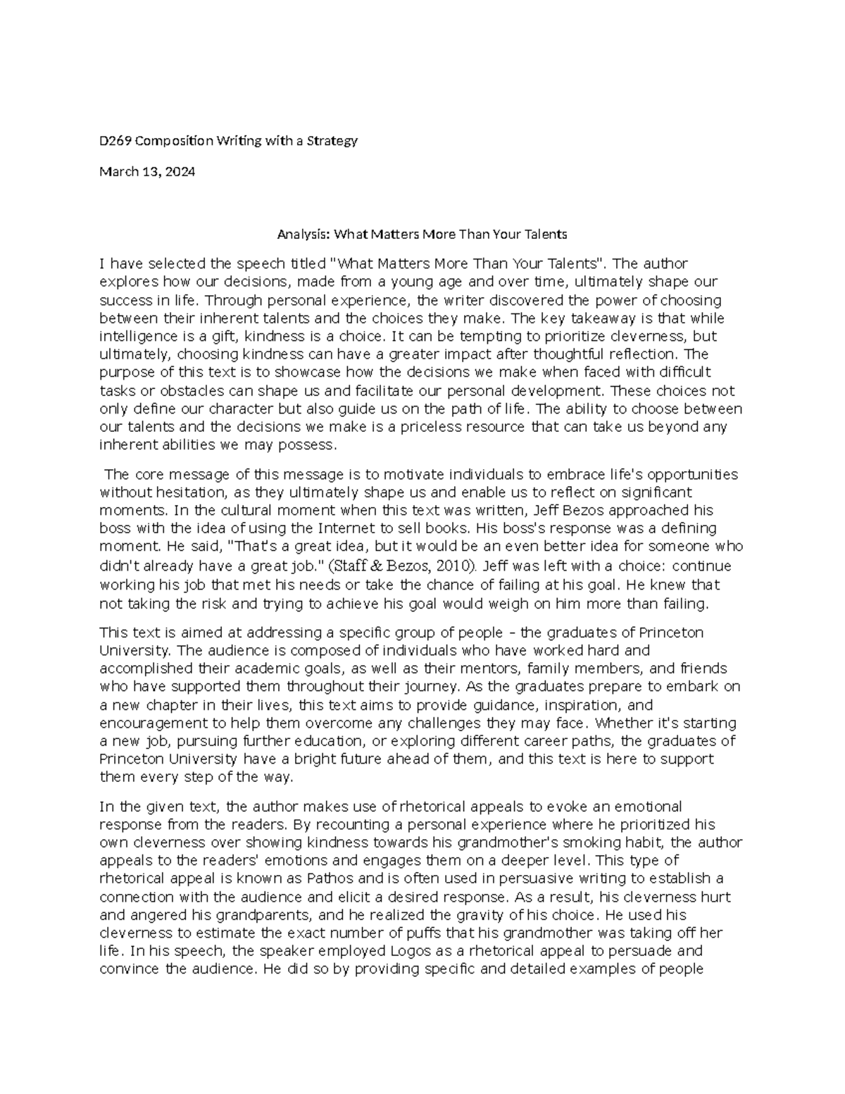 D269 Composition Writing with a Strategy: Analyzing Choices Over ...