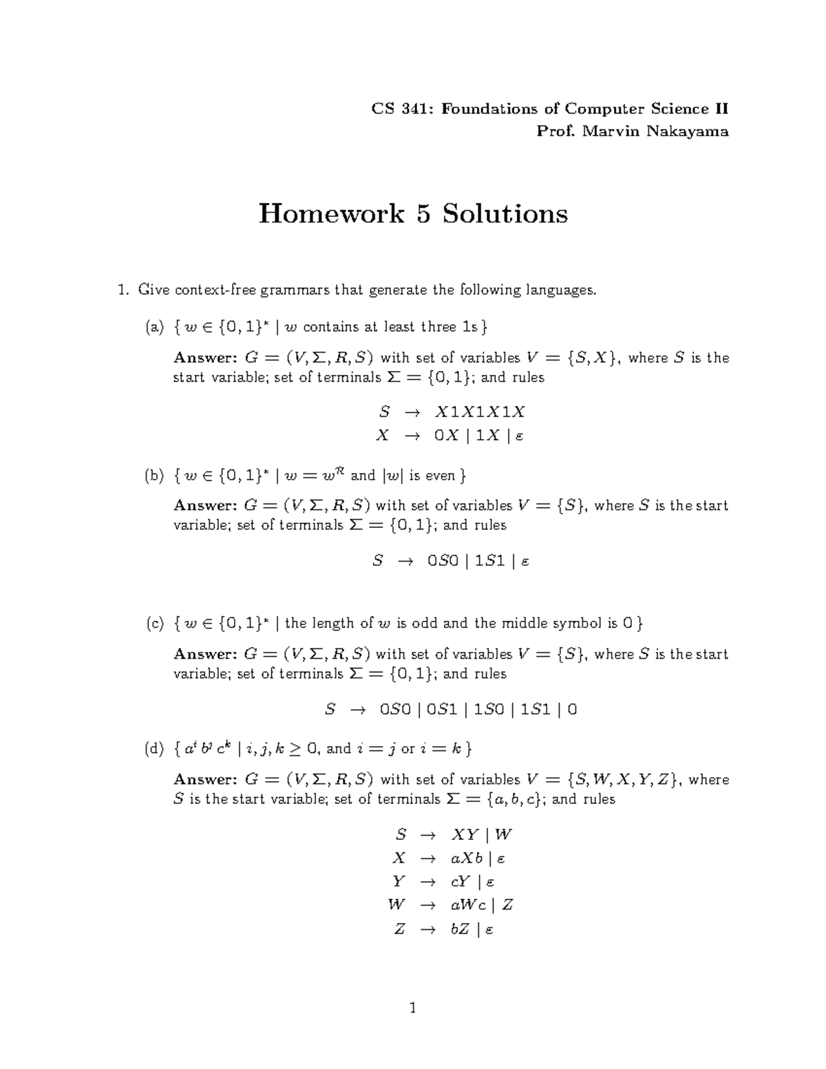CS 341: Foundations of Computer Science II Homework 5 Solutions - Studocu