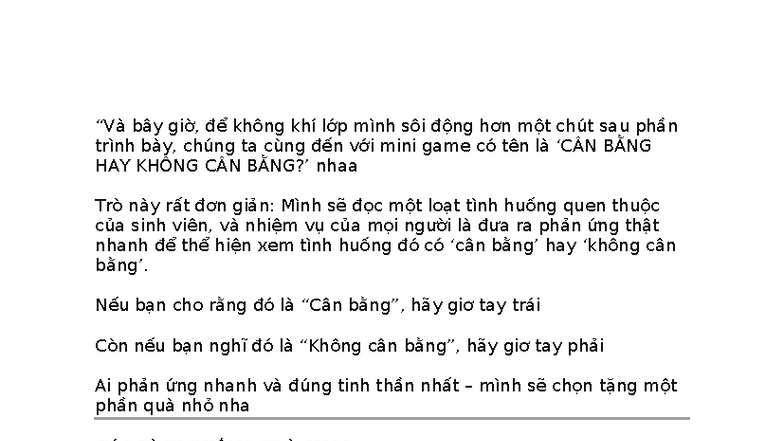 KNTT MINI GAME: BẰNG HAY KHÔNG CÂN - Bài Thuyết Trình - Studocu