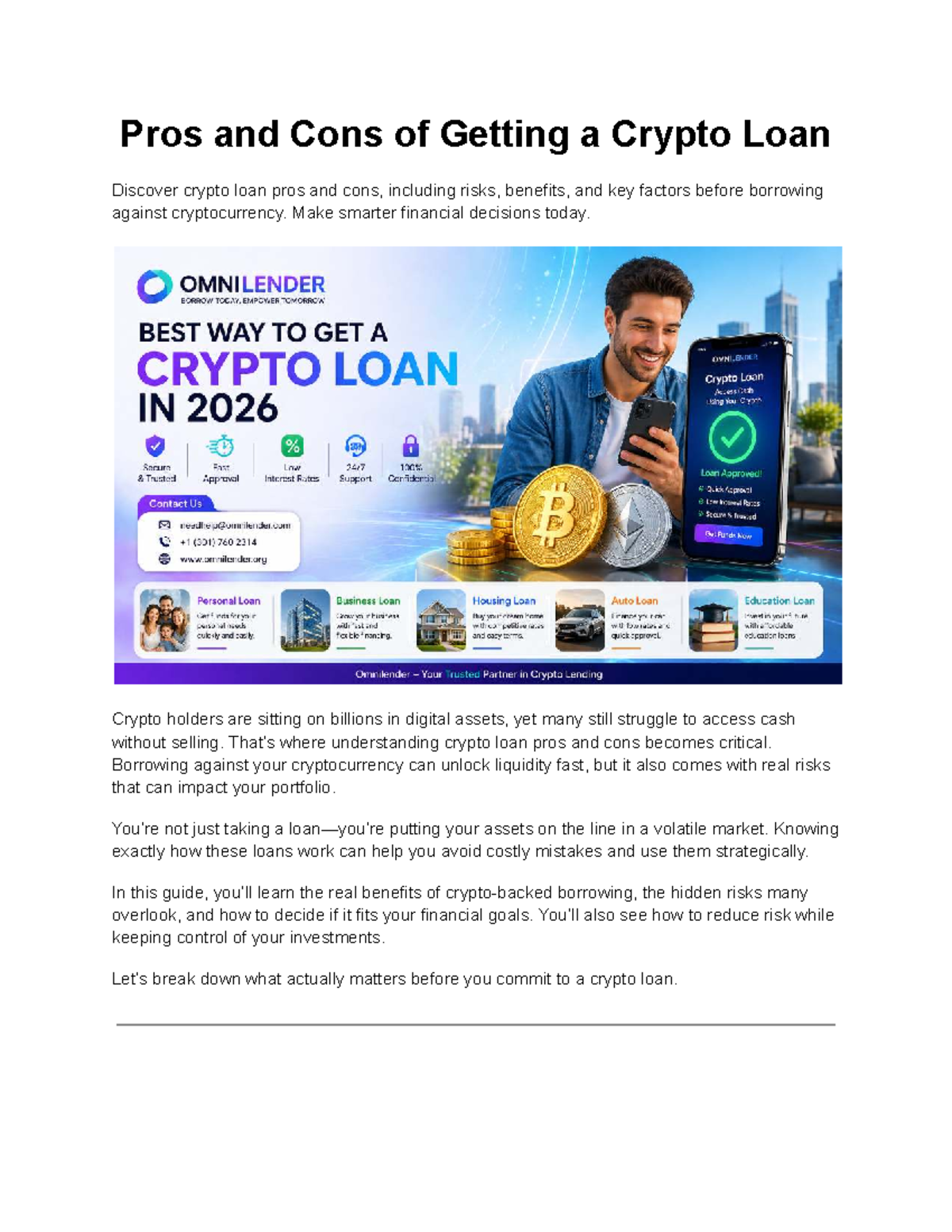 Pros and Cons of Crypto Loans: Risks and Benefits Explained - Studocu