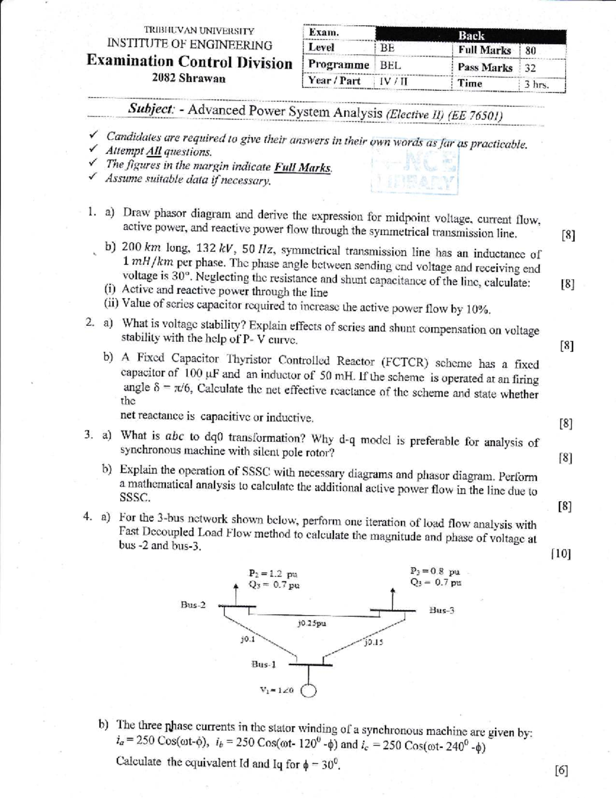 Advanced Power System Analysis (Elective II) (EE76501) Exam Notes - Studocu