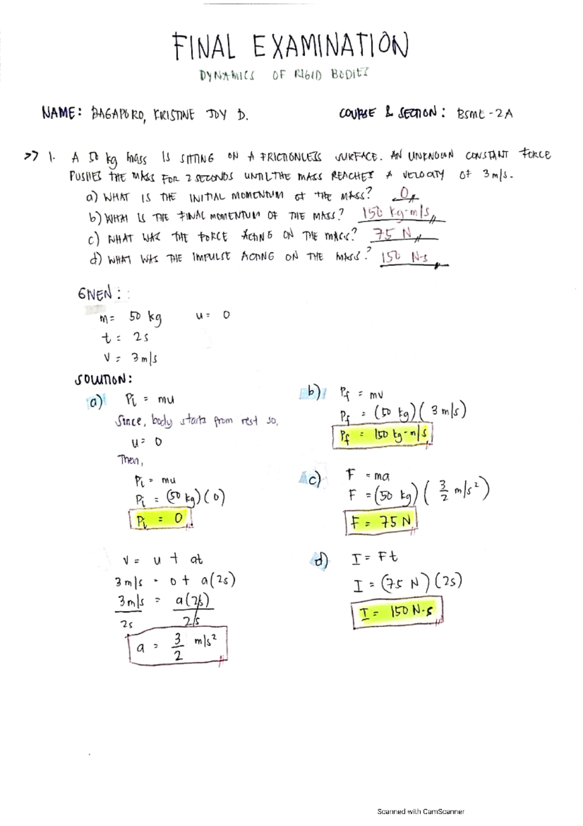 Dynamics of Rigid Bodies - Final Exam Notes (BSME 2A) - Studocu