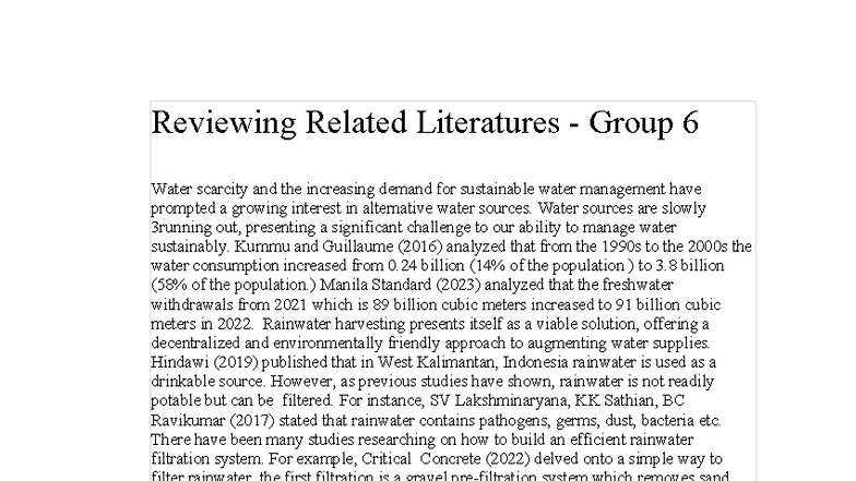 RRL Group 6: Sustainable Water Management & Rainwater Harvesting - Studocu