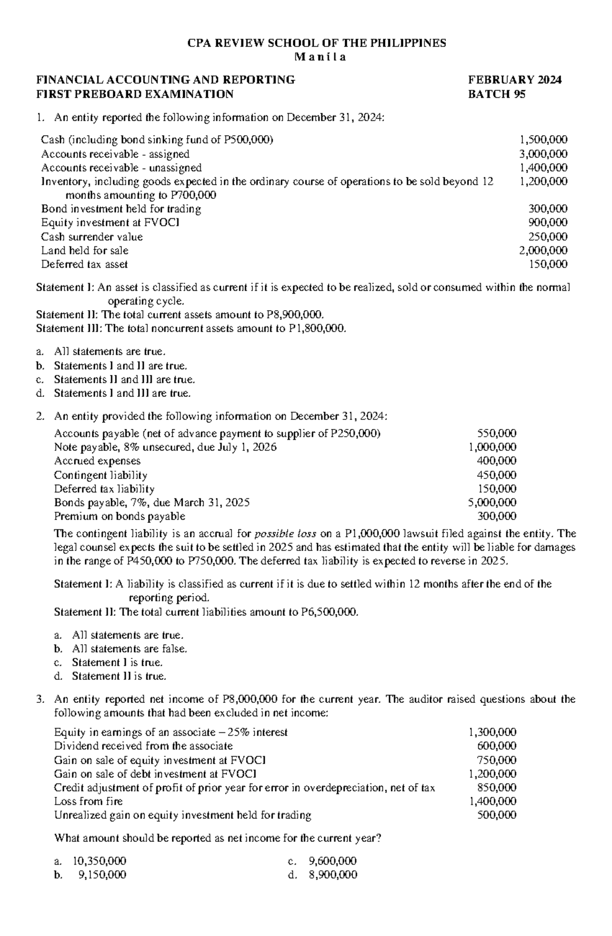 CPAR 95 FAR First Preboard Examination Notes - Feb 2024 - Studocu
