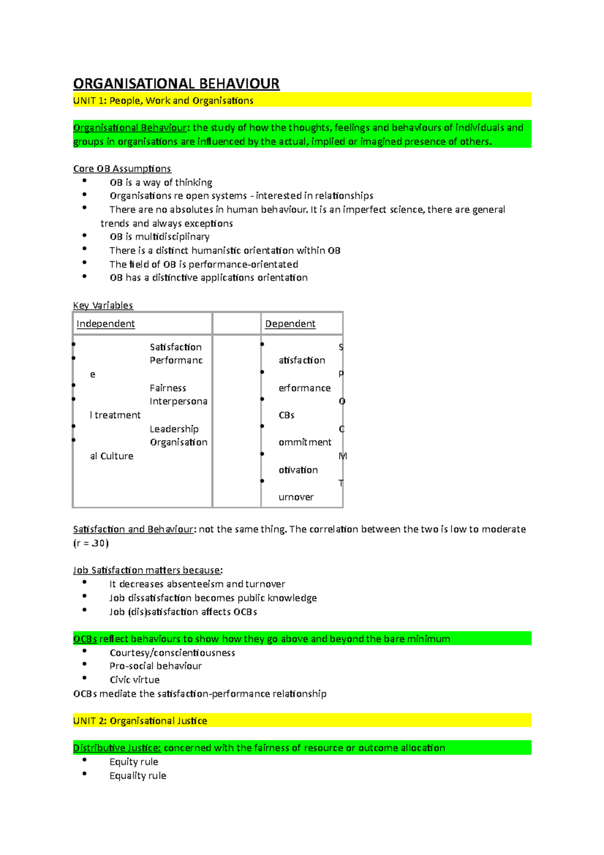 Organisational Behaviour Notes: Key Concepts & Theories Overview - Studocu