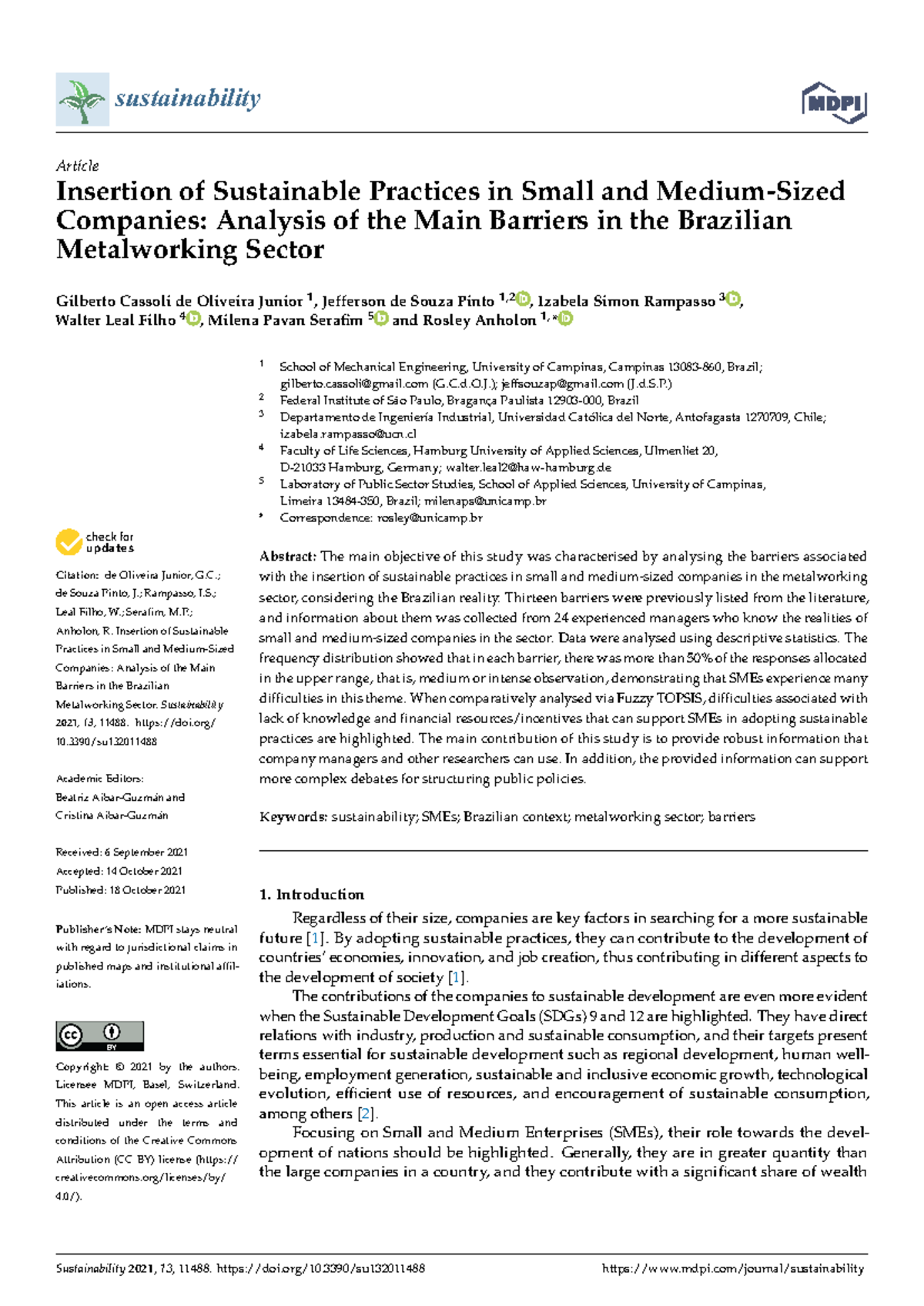 Analysis of Barriers to Sustainable Practices in Brazilian SMEs ...