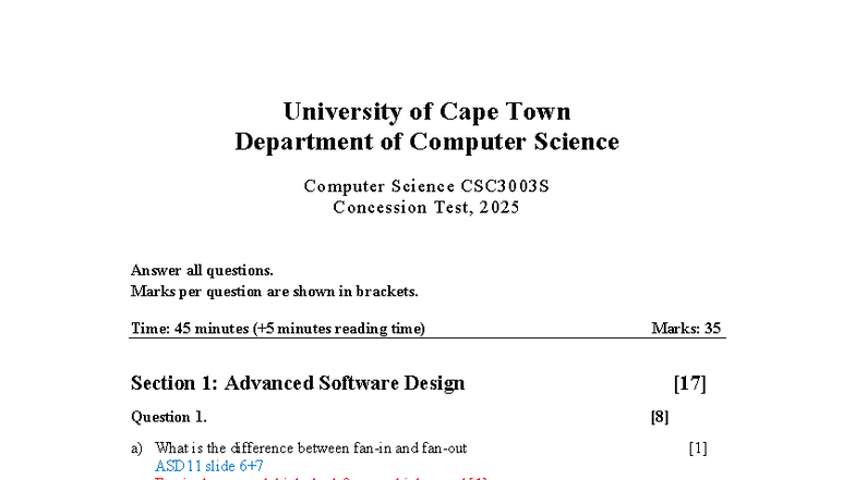 CSC3003S 2025 Concession Test Memo: Advanced Software Design ...