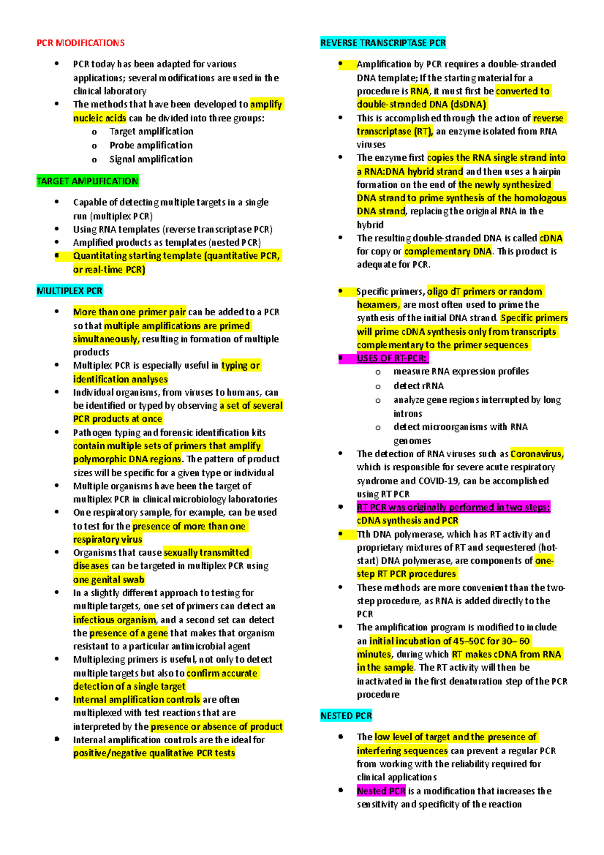 PCR Modifications - notes - PCR MODIFICATIONS PCR today has been ...
