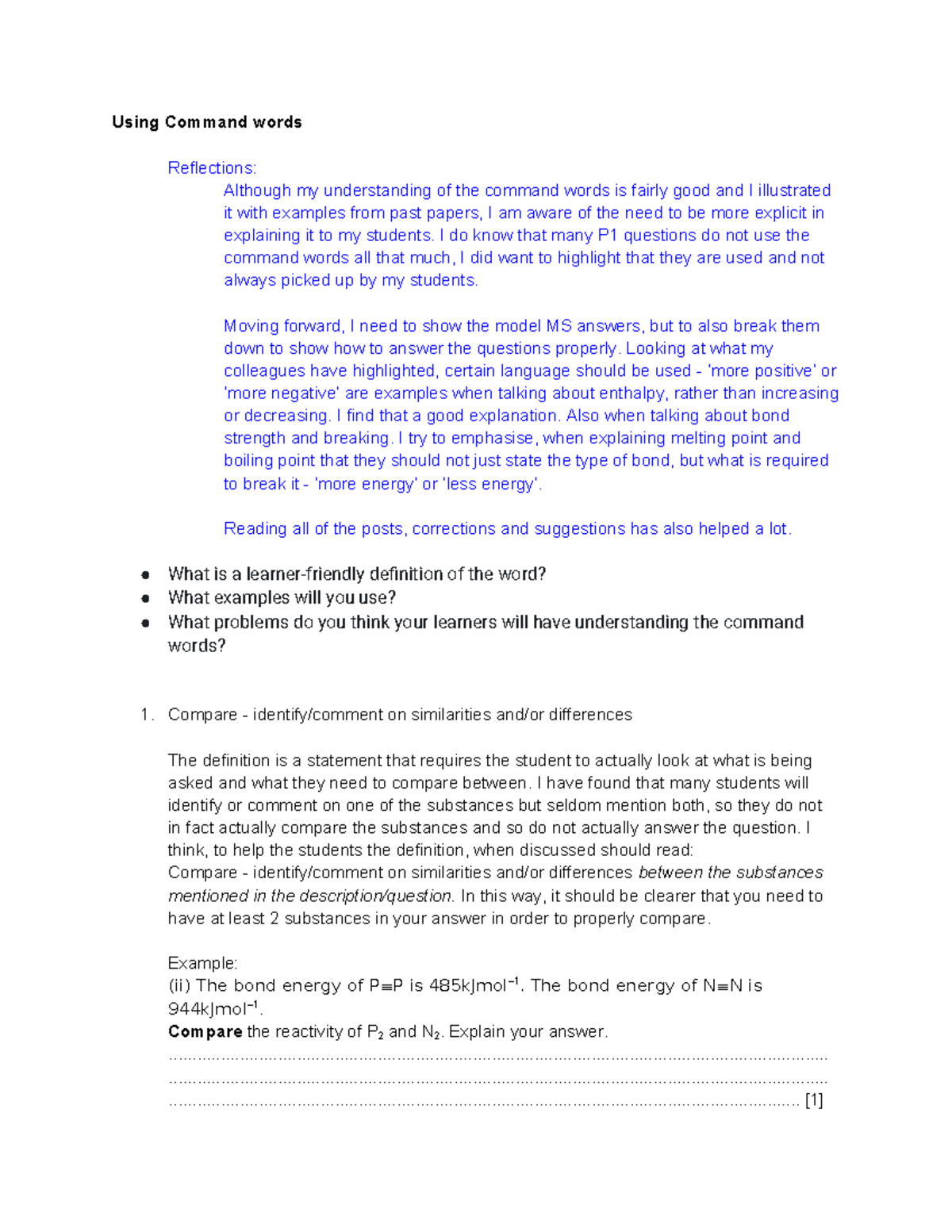2.1 Command Words Reflection: Enhancing Student Understanding - Studocu