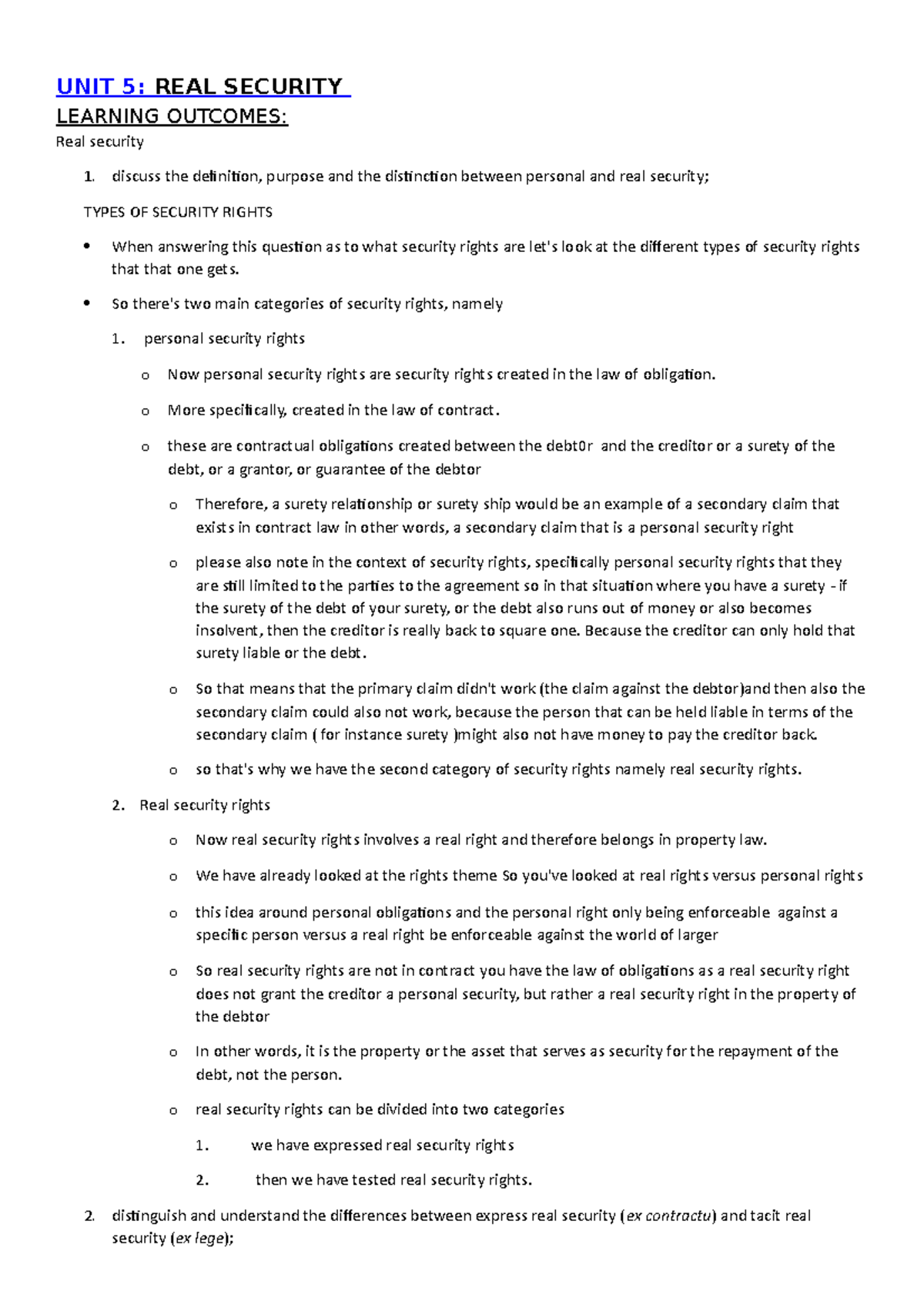SAR310 Notes: Understanding Real Security Rights (Units 5-8) - Studocu
