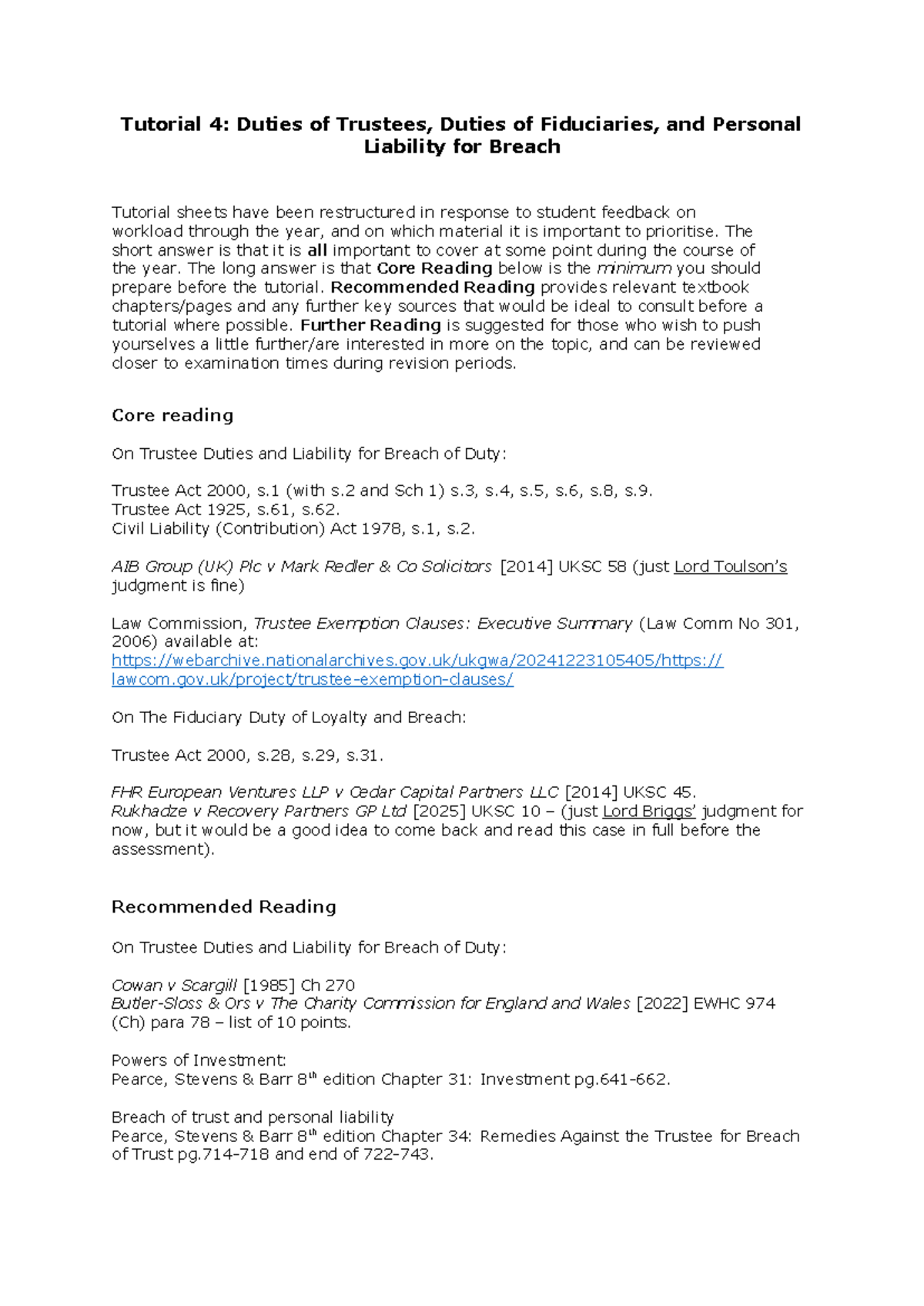 Tutorial 4: Duties of Trustees & Fiduciaries, Breach of Duty - Studocu