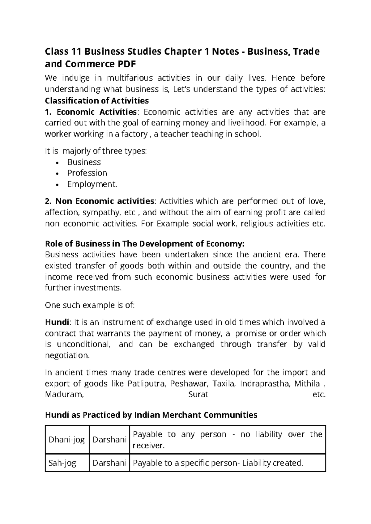 Class 11 Business Studies Chapter 1: Business, Trade & Commerce Notes ...