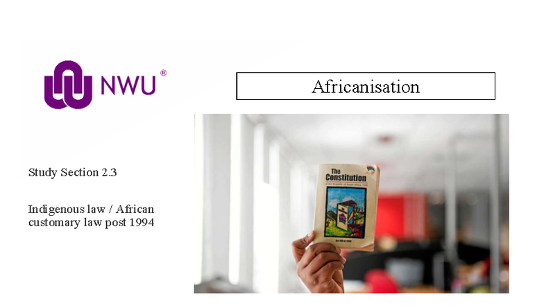 Africanisation Study: Indigenous Law & Legal Pluralism Post-1994 - Studocu