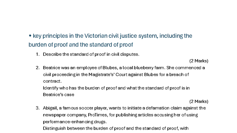 Unit 3 AOS 2 - Legal Studies: Key Principles of the Victorian Civil ...