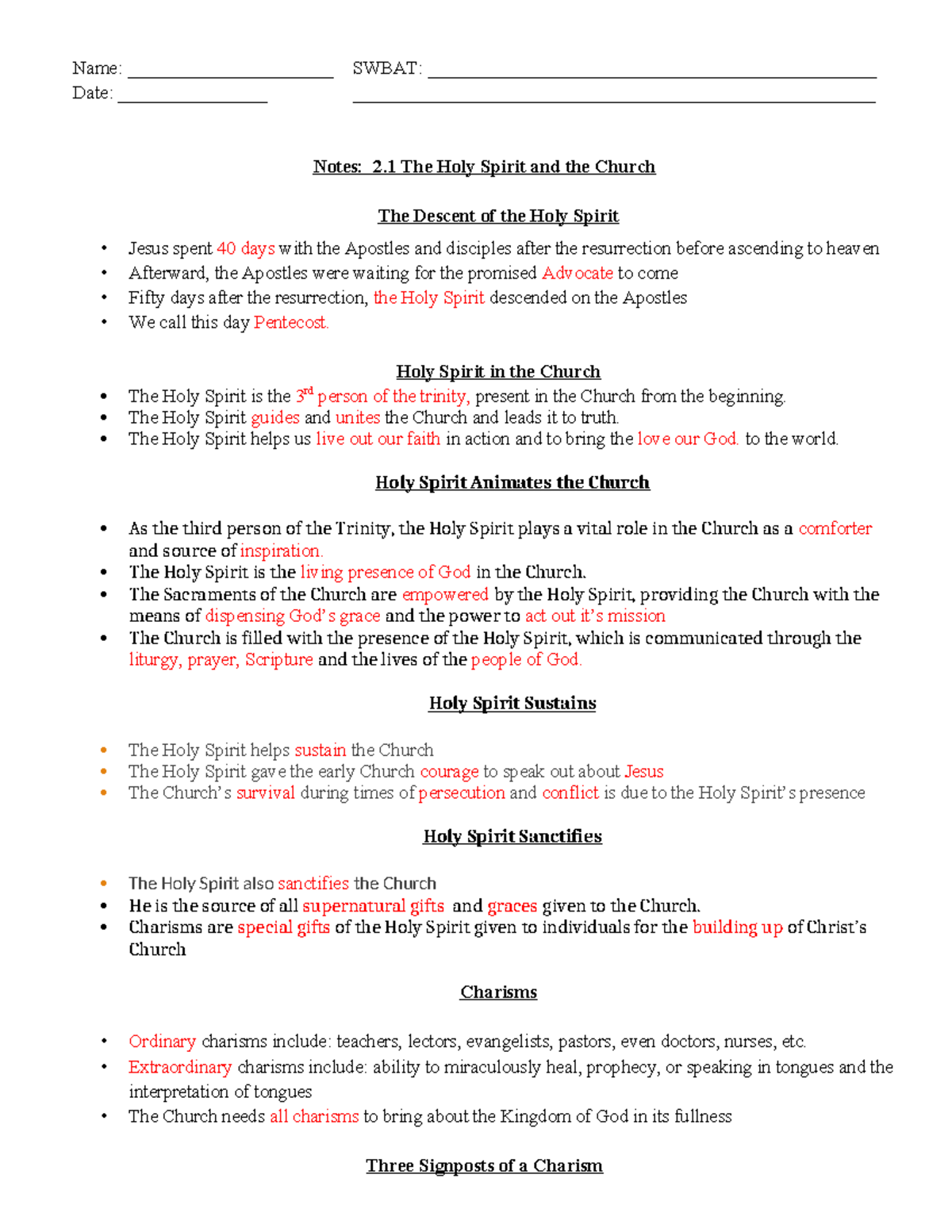 1.1 The Holy Spirit and the Church: Key Notes and Insights - Studocu