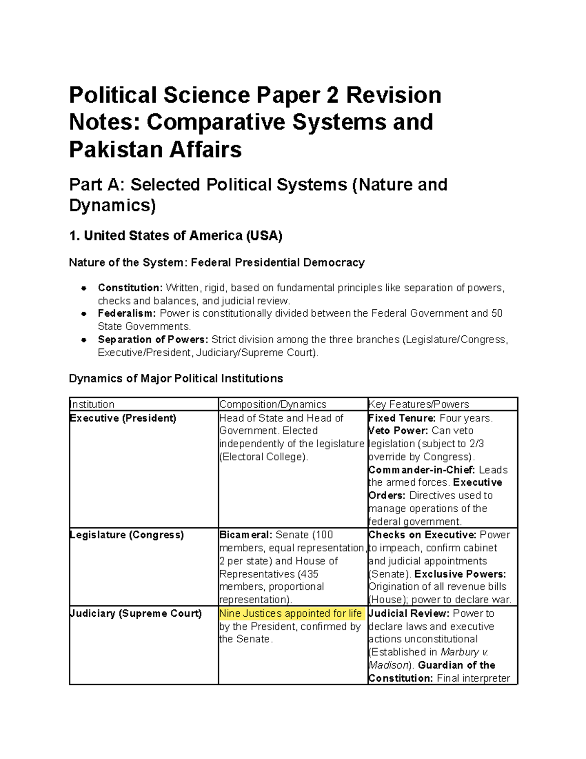 Political Science Paper 2 Revision Notes: Comparative Political Systems ...