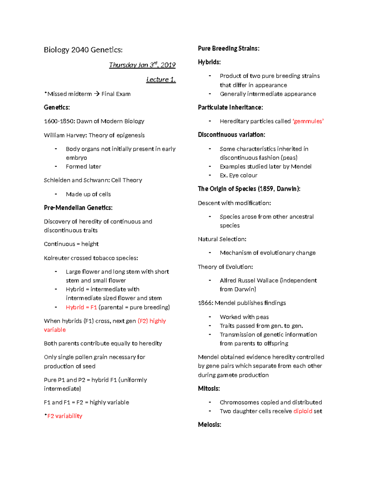 Genetics Study Guide for BIO 2040: Lecture Notes and Exam Review - Studocu