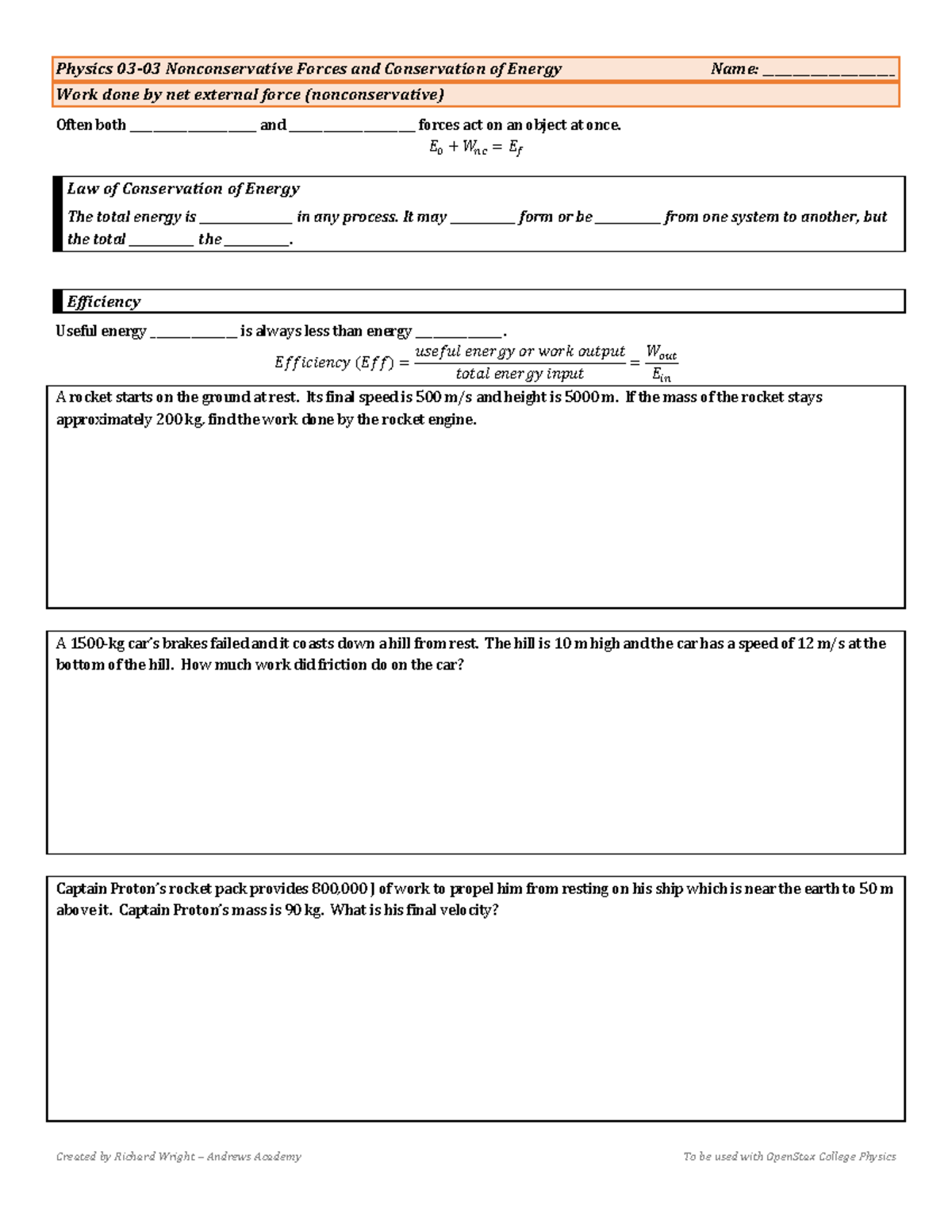 Physics 03-03 Final Exam Study Guide: Nonconservative Forces & Energy ...