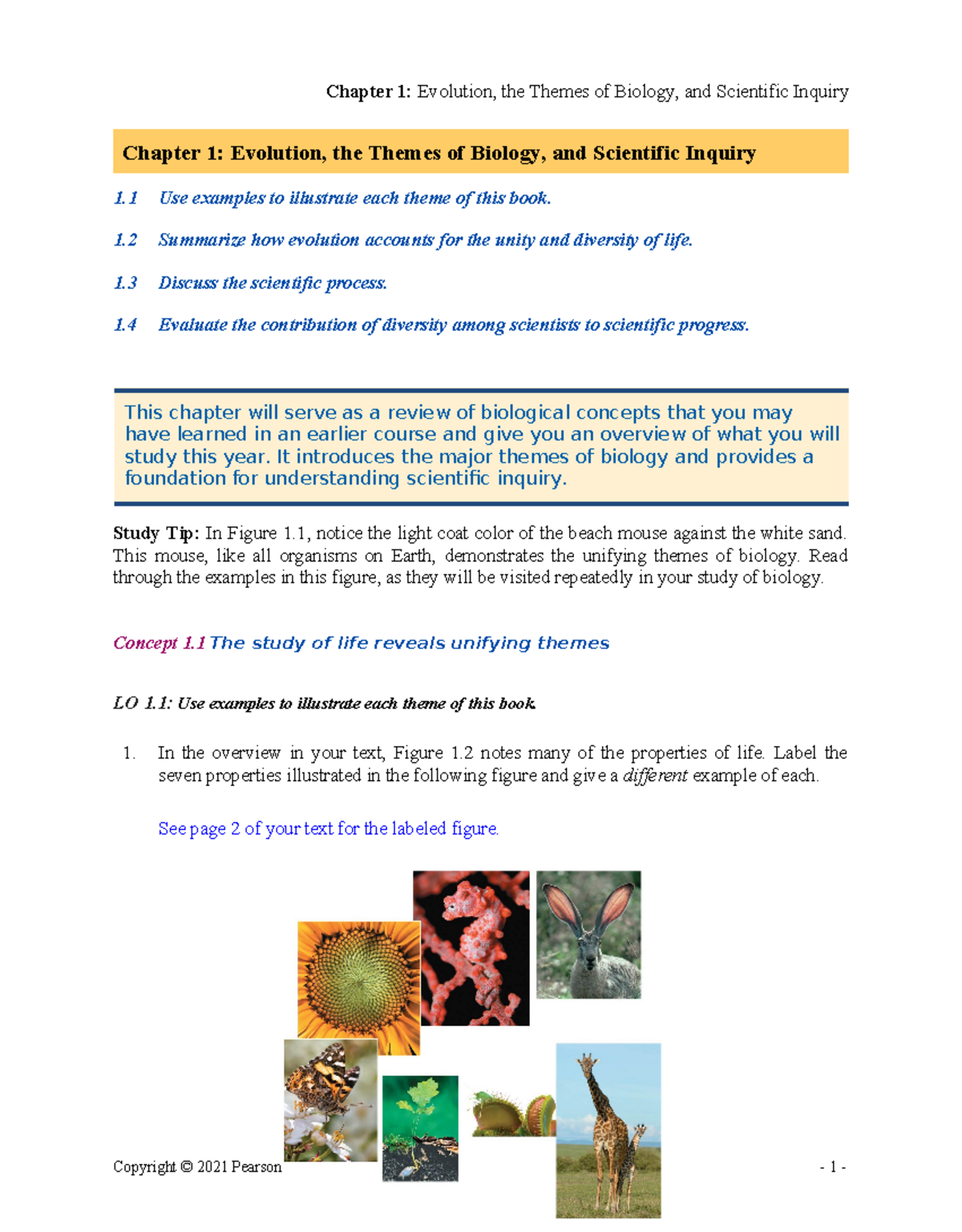 Active Reading Guide: Chapter 1 Answer Key for Biology (BIO101) - Studocu