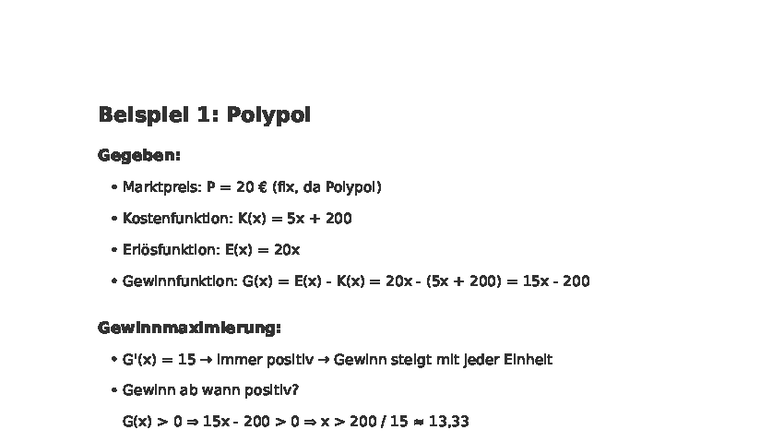 Gewinnvergleich textbeispiele - Mathe - Beispiel 1: Polypol Gegeben ...