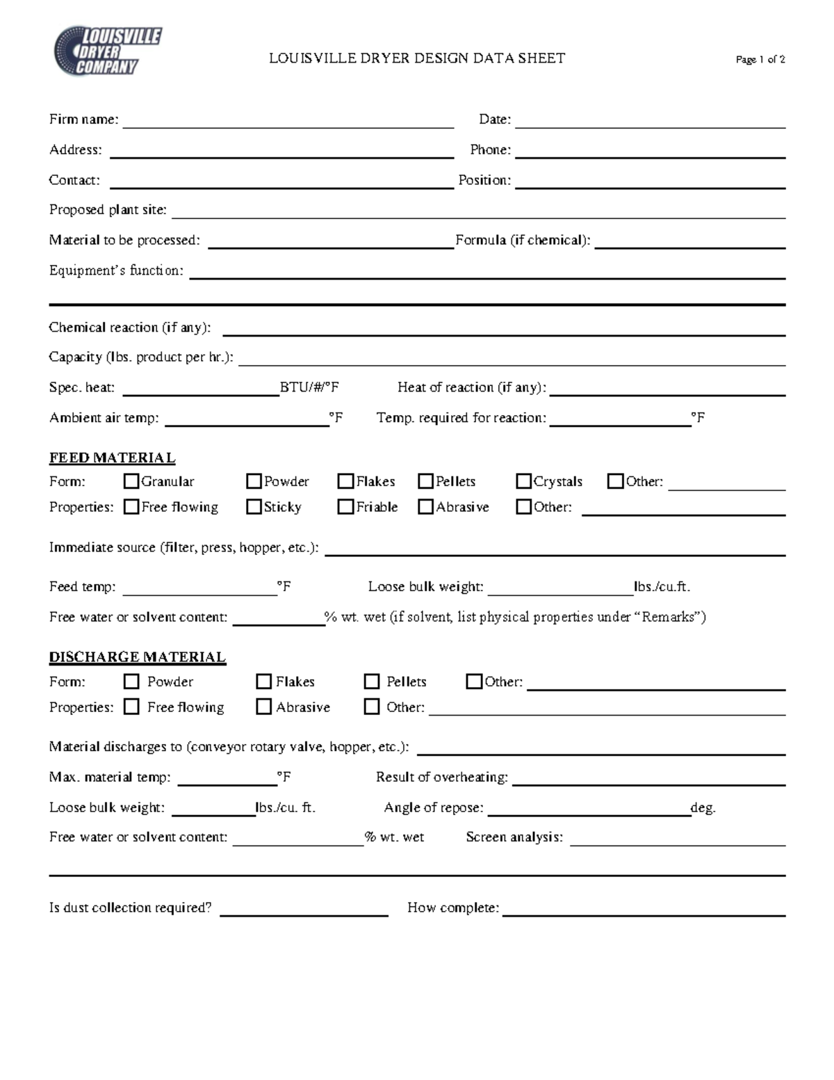 LDC Design Data Sheet for Louisville Dryer Equipment - Studocu