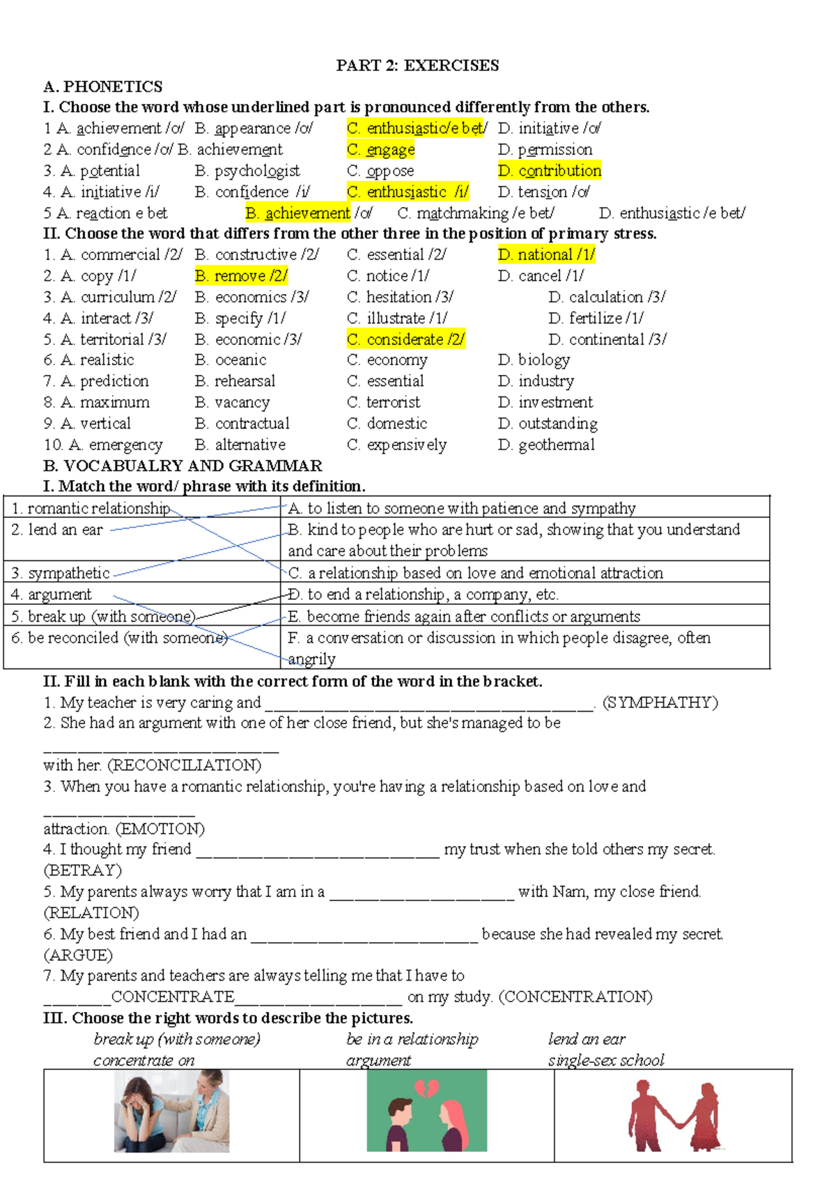 Unit 2: Vocabulary Exercises and Phonetics Practice - Studocu