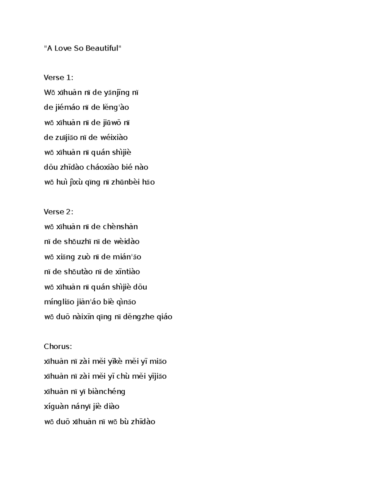 Chinese Lyrics Analysis: "A Love So Beautiful" - Studocu