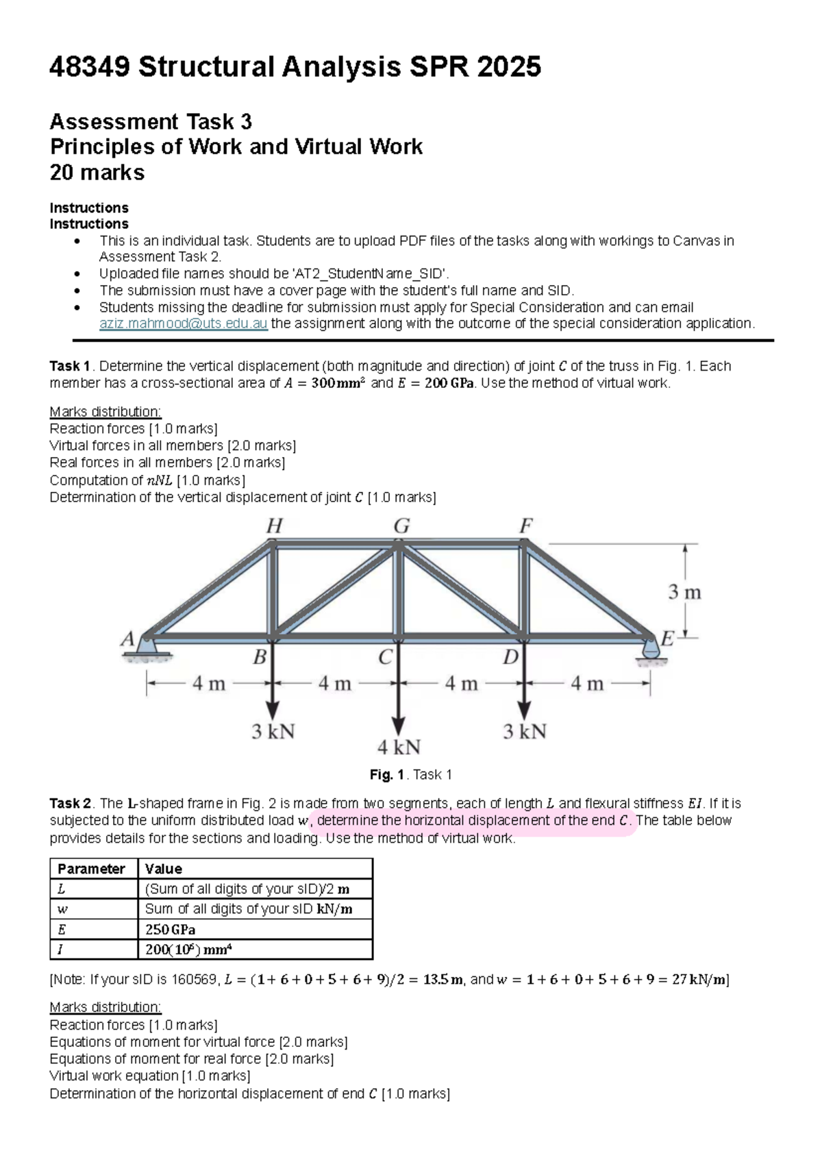 AT3 Structural Analysis 48349: Principles of Work & Virtual Work - Studocu