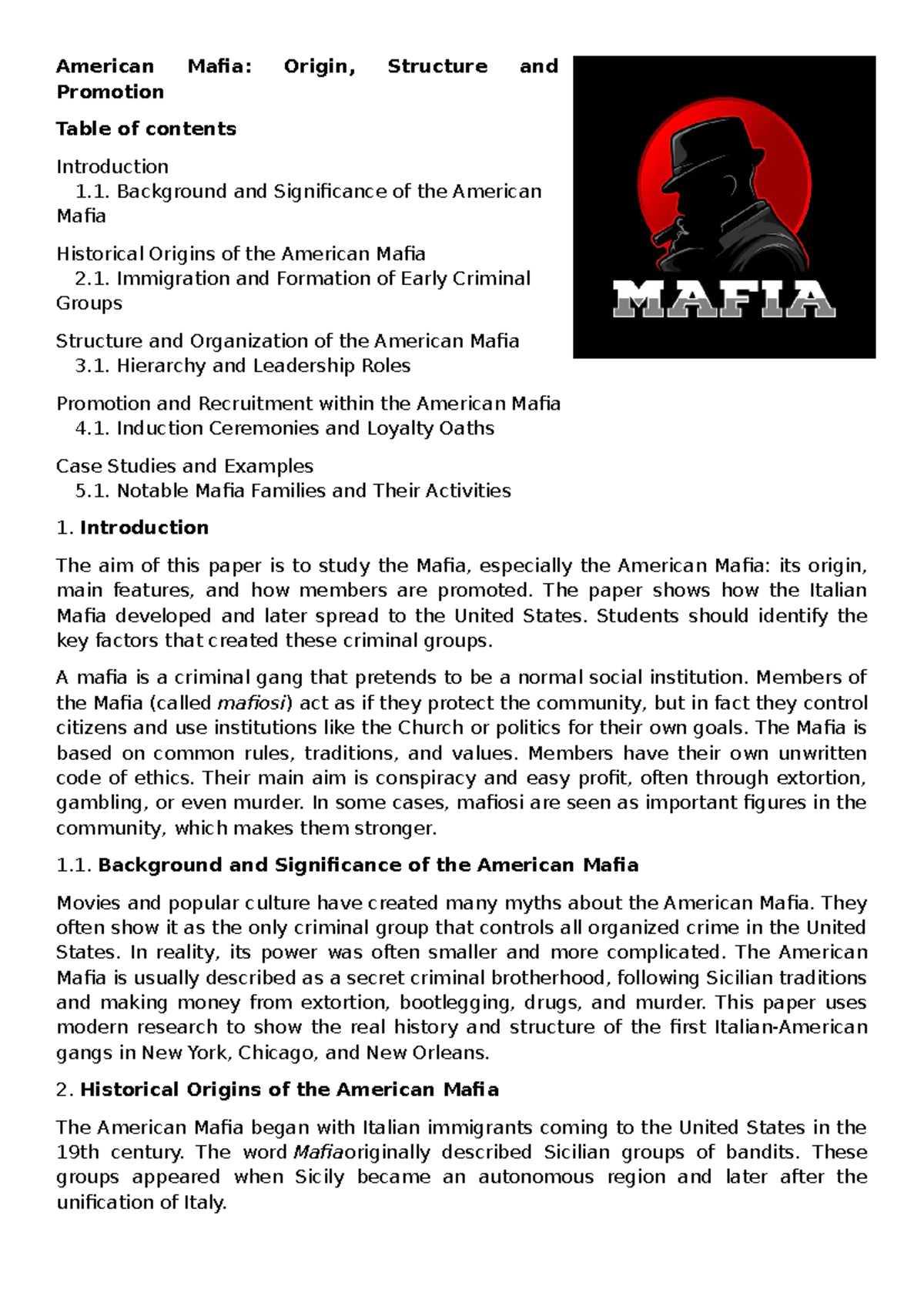 American Mafia: Origins, Structure, and Recruitment Insights - Studocu