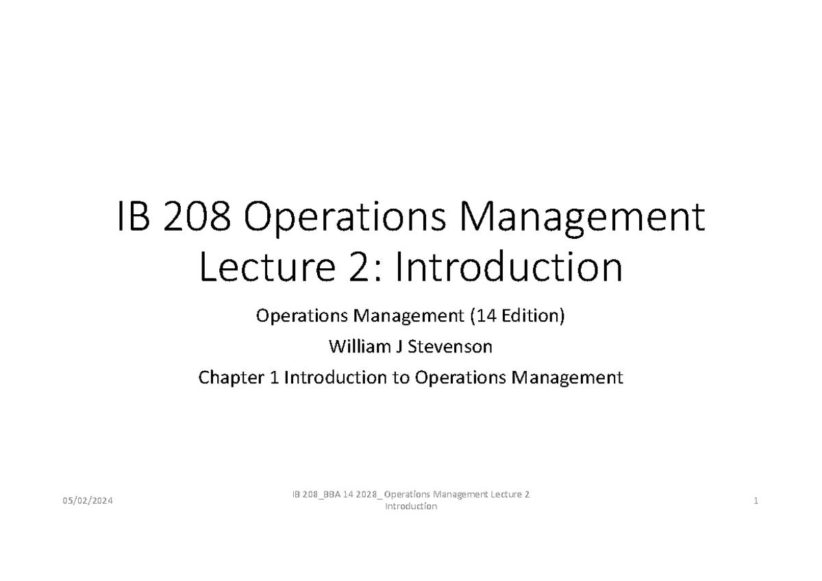 IB 208 Lecture 7: Forecasting in Operations Management - Studocu