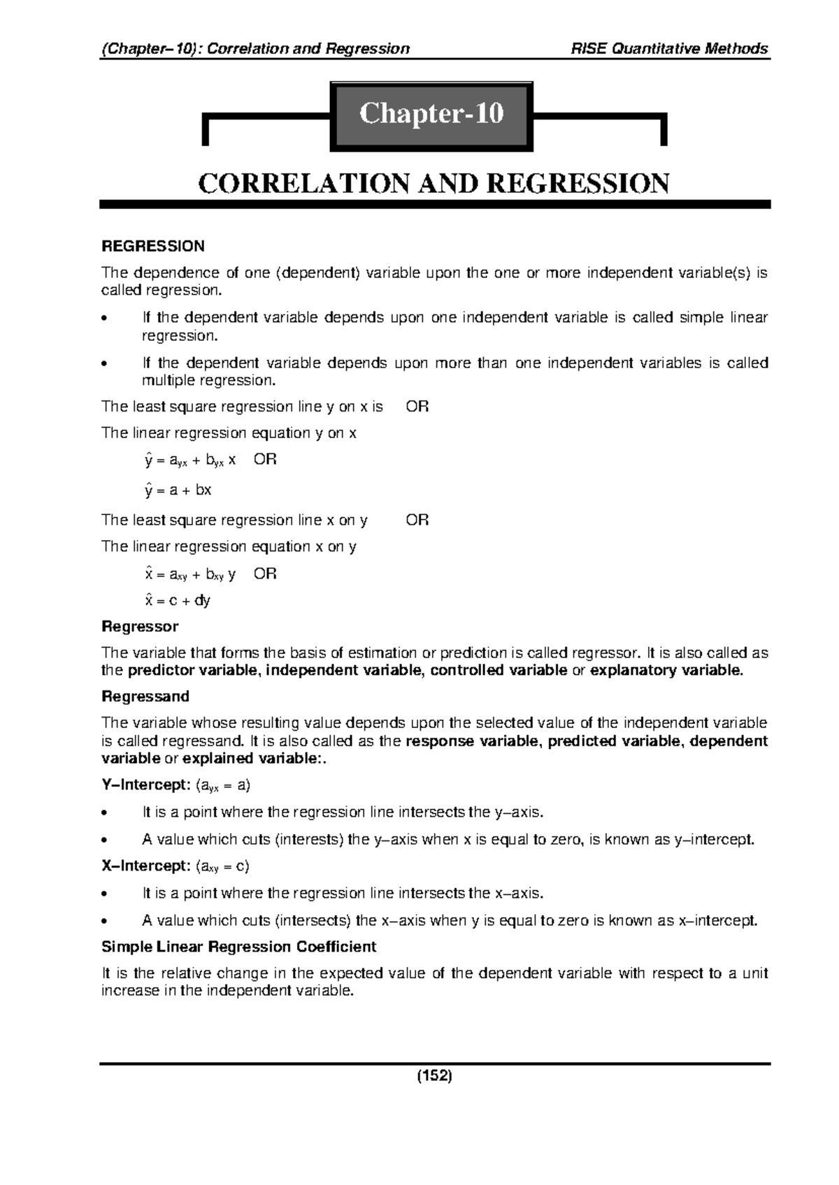 Correlation and Regression RISE QM Ch#10 Notes - Studocu