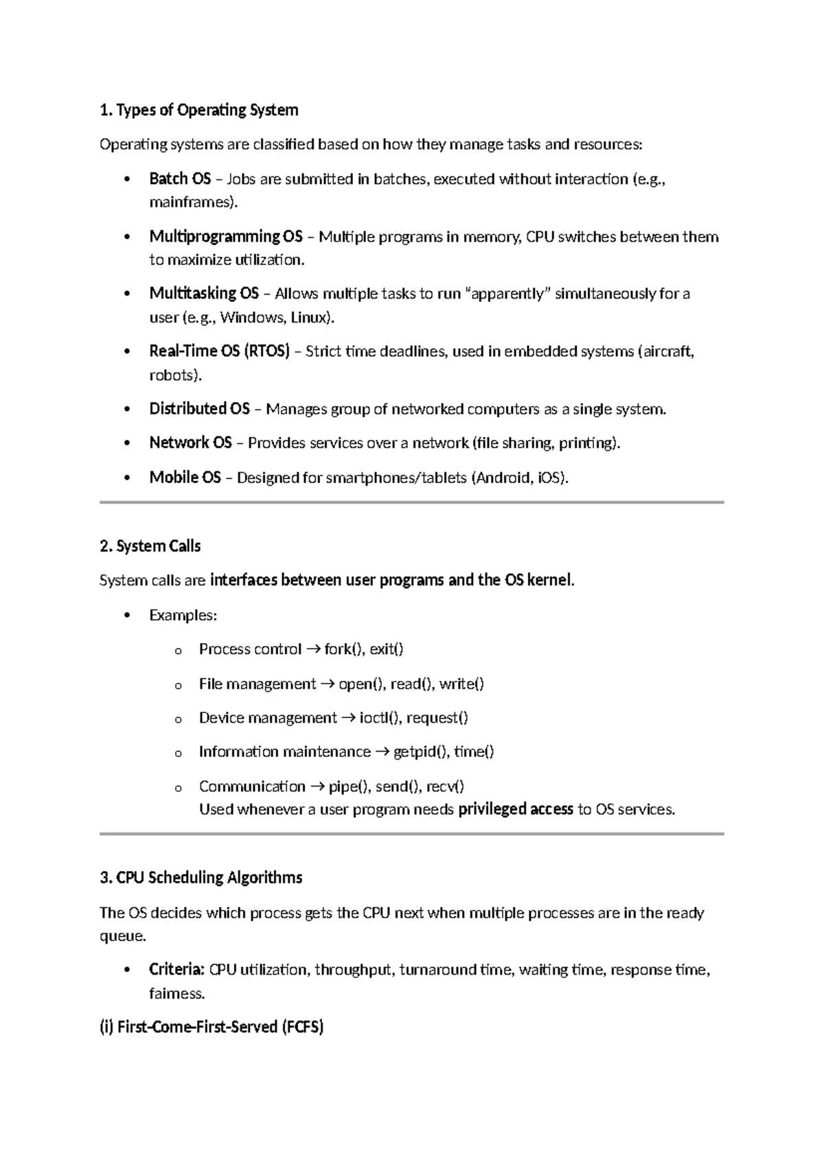 OS - Types and Concepts: Comprehensive Notes on Operating Systems - Studocu