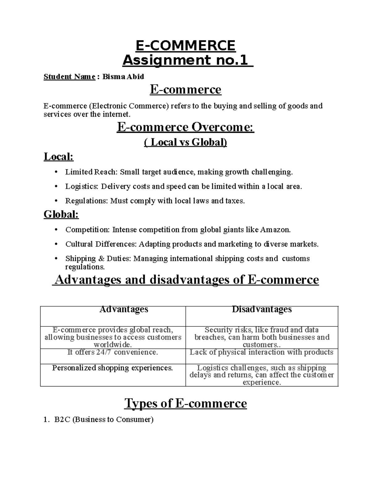 Assignment 1: Local vs Global E-Commerce Challenges and Opportunities ...